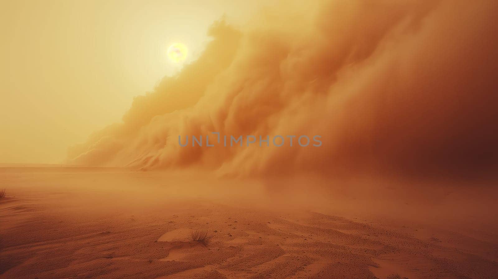 Desert landscape with a sandstorm. Generative AI image