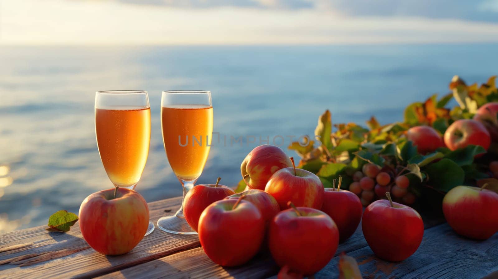 Fresh apple juice in the glass and apples. Generative AI image