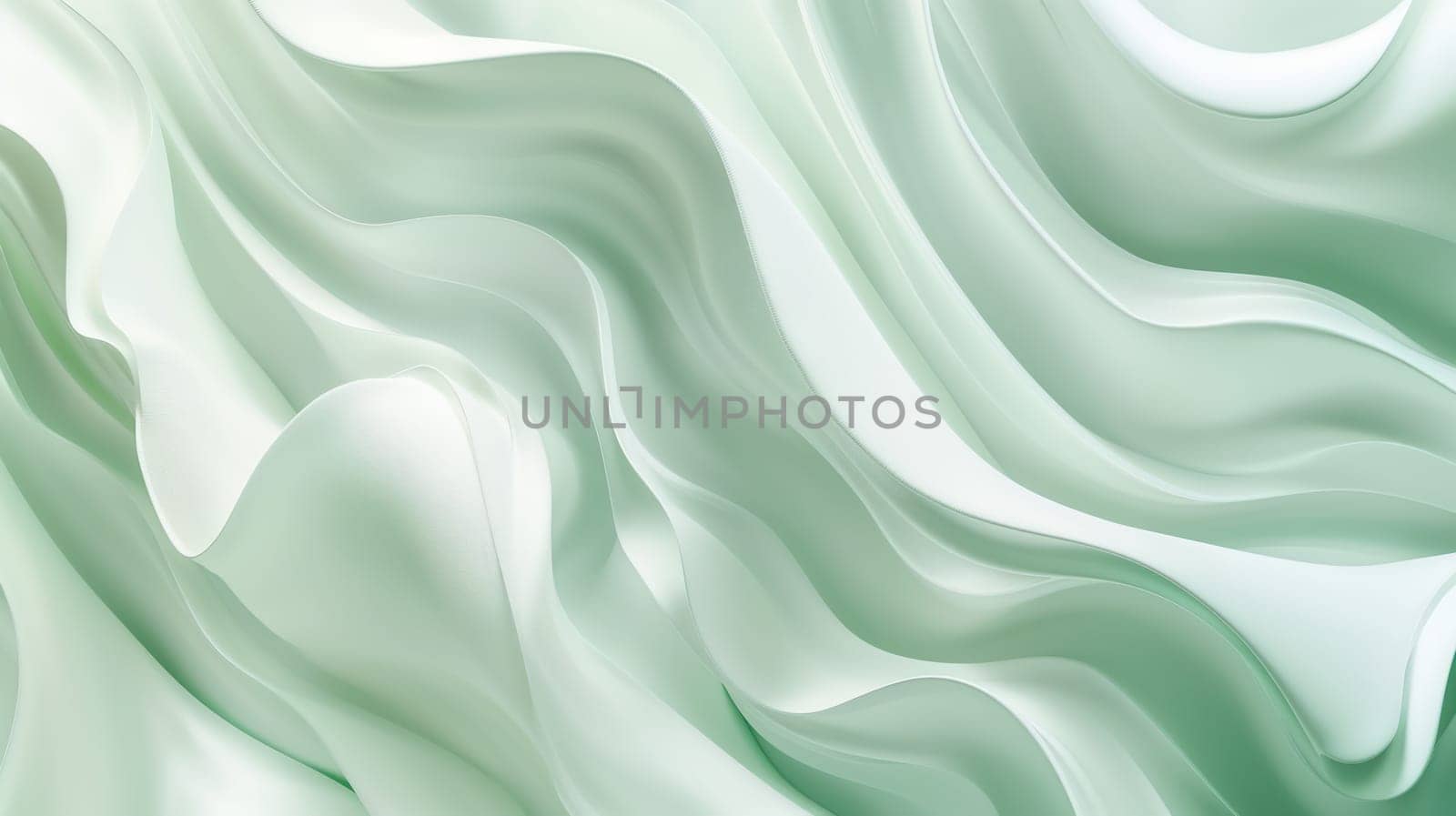 Green and white smooth blurred silk waves abstract background. Generative AI design