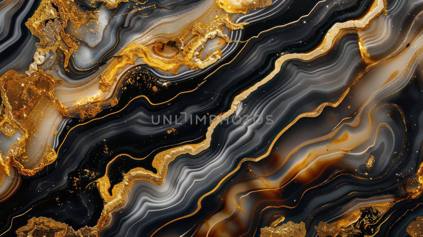 Abstract black golden grunge onyx texture background. Generative AI design