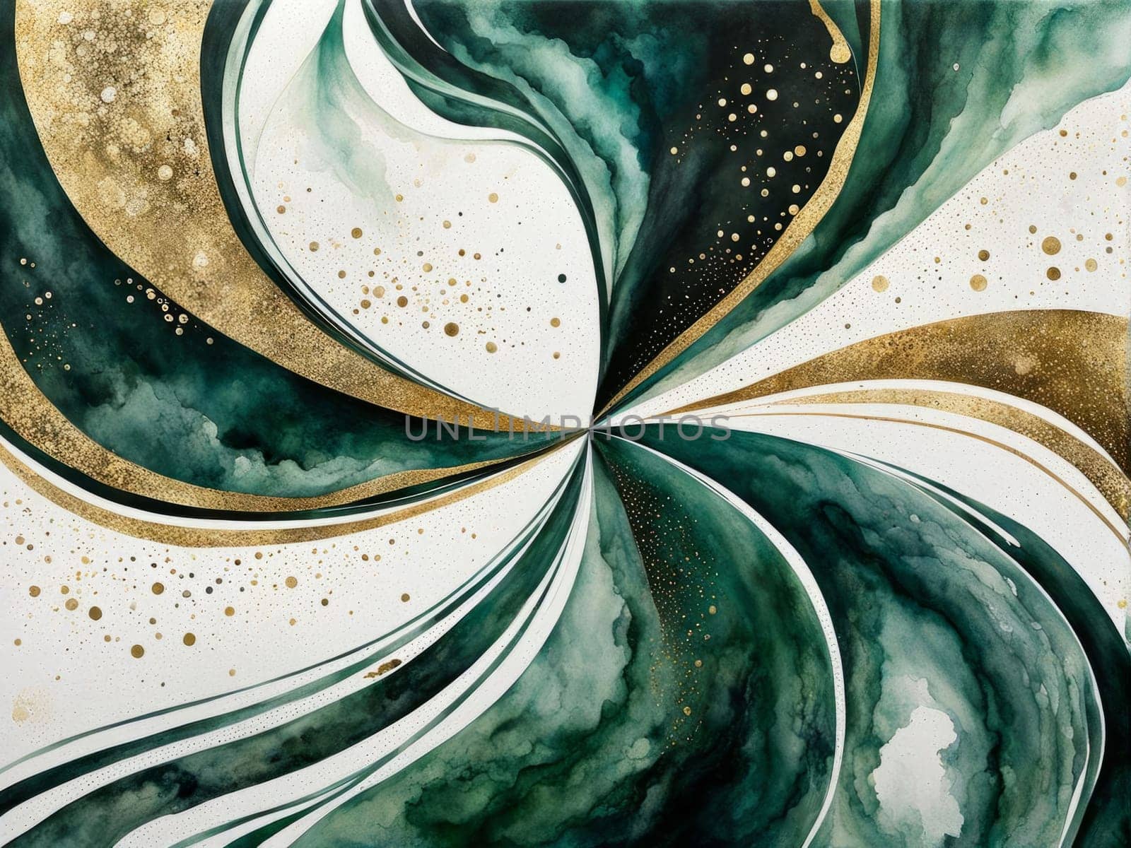 Beautiful abstract composition highlighting swirling shapes in emerald and golden hues. Lush textures and vibrant colors bring life to any space, ideal for art lovers and stylish interior designs