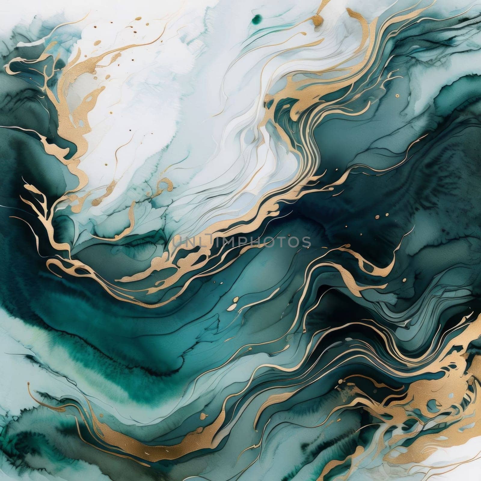 Beautiful abstract composition highlighting swirling shapes in emerald and golden hues. Lush textures and vibrant colors bring life to any space, ideal for art lovers and stylish interior designs