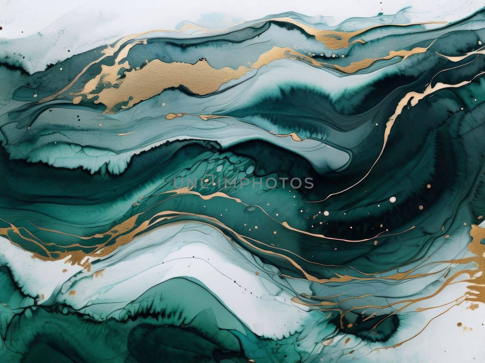 Beautiful abstract composition highlighting swirling shapes in emerald and golden hues. Lush textures and vibrant colors bring life to any space, ideal for art lovers and stylish interior designs