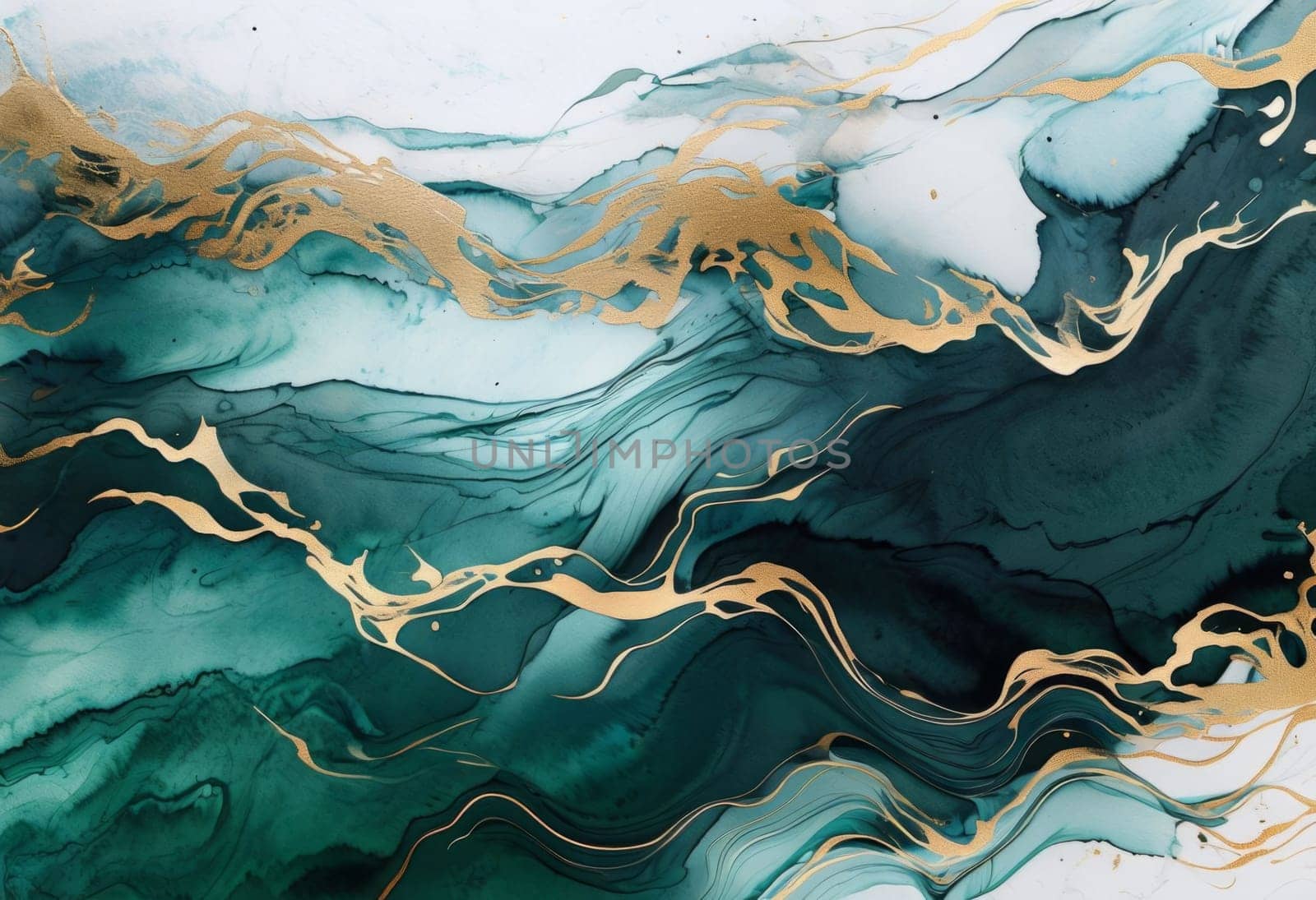Stunning abstract design featuring swirling patterns in lush green and radiant gold accents. Harmonious flow and elegant textures evoke creativity, ideal for contemporary art lovers, stylish interiors