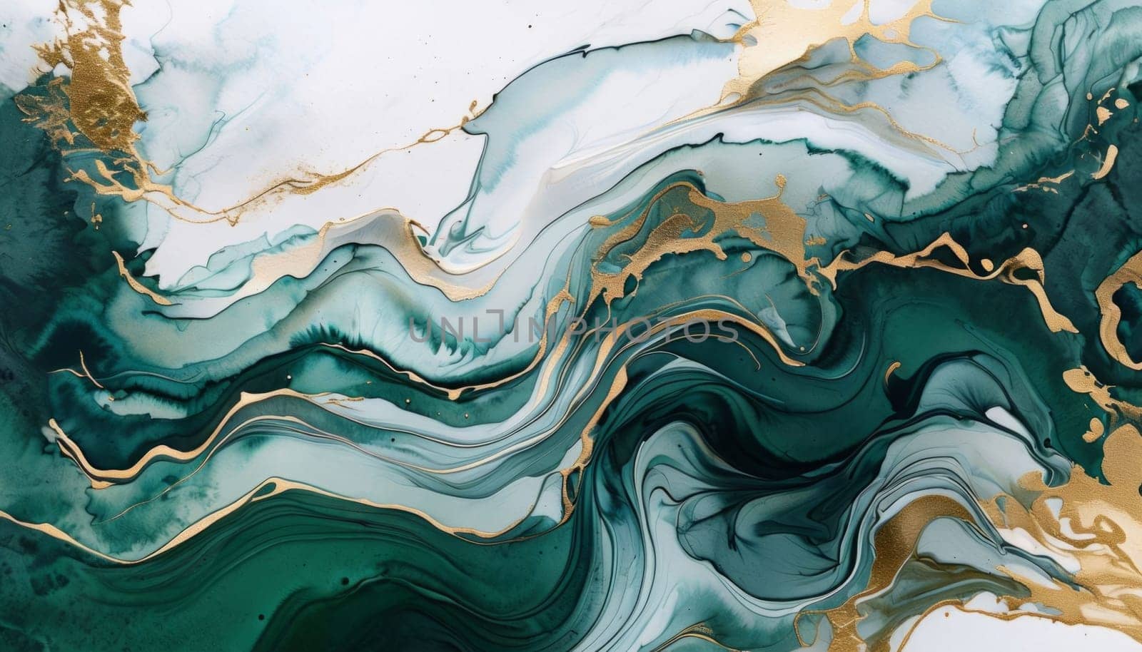 Beautiful abstract composition highlighting smooth waves and golden streaks. Lush colors and mesmerizing textures bring sense of tranquility, ideal for art enthusiasts, modern design aesthetics