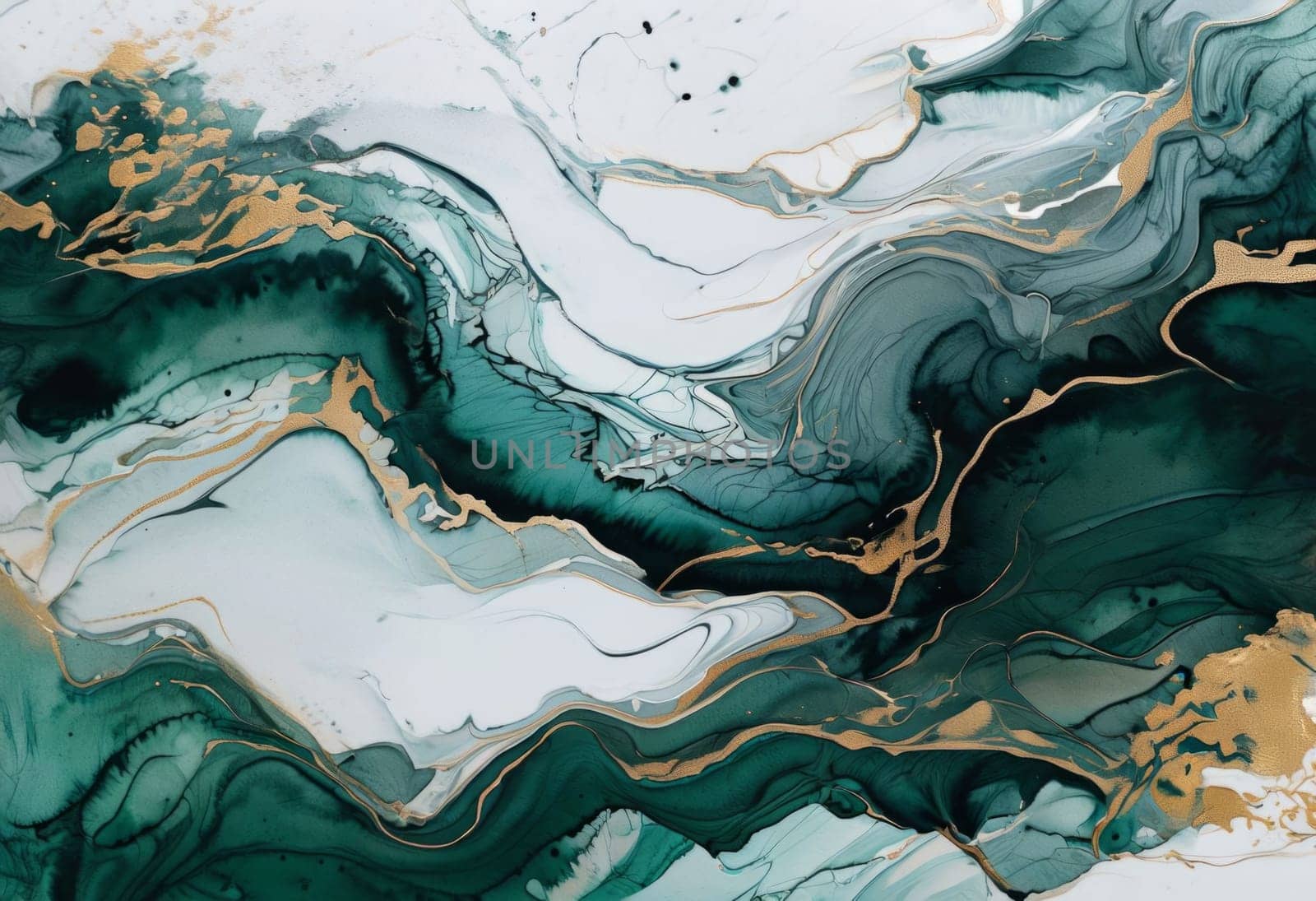 Beautiful abstract composition highlighting smooth waves and golden streaks. Lush colors and mesmerizing textures bring sense of tranquility, ideal for art enthusiasts, modern design aesthetics