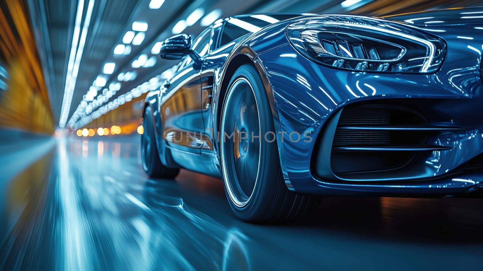 A fast-moving sports car. Sports car in motion on the road.