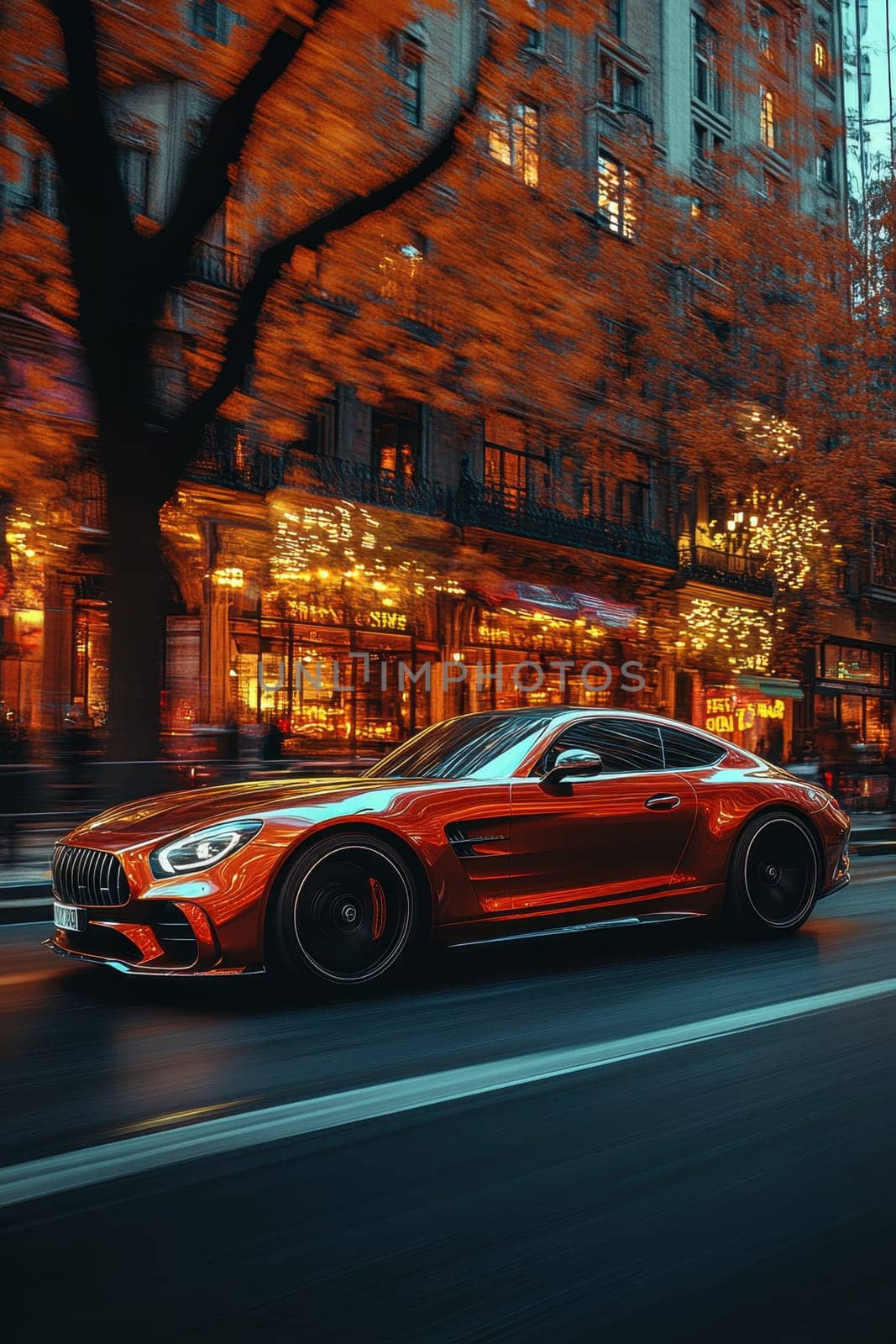 A fast-moving sports car. Sports car in motion on the road.
