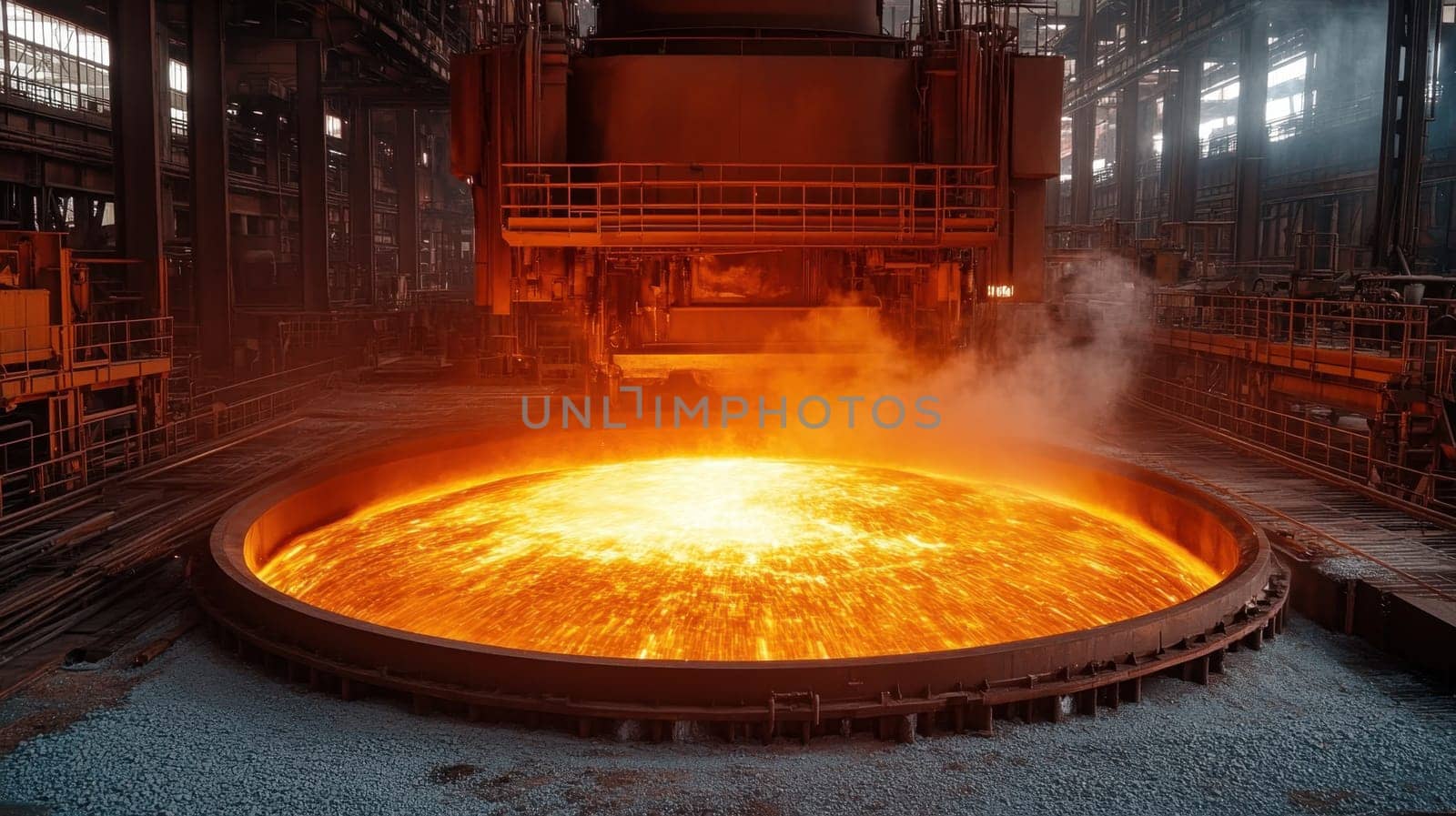 Blast furnace operation at a metallurgical plant. Steel industry.
