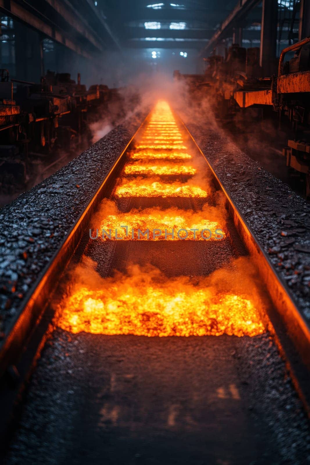 Rolled steel at a metallurgical plant. hot steel on the conveyor.