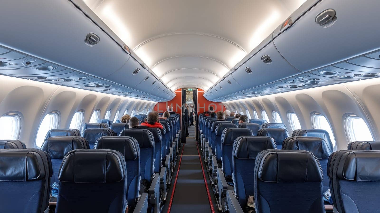 Economy class seats on board a passenger aircraft.