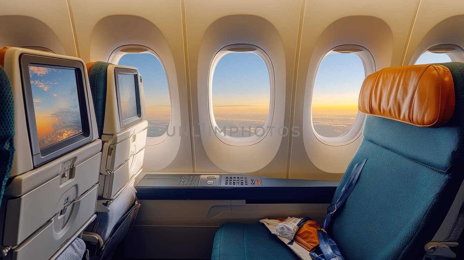 Economy class passenger seat on board the aircraft.
