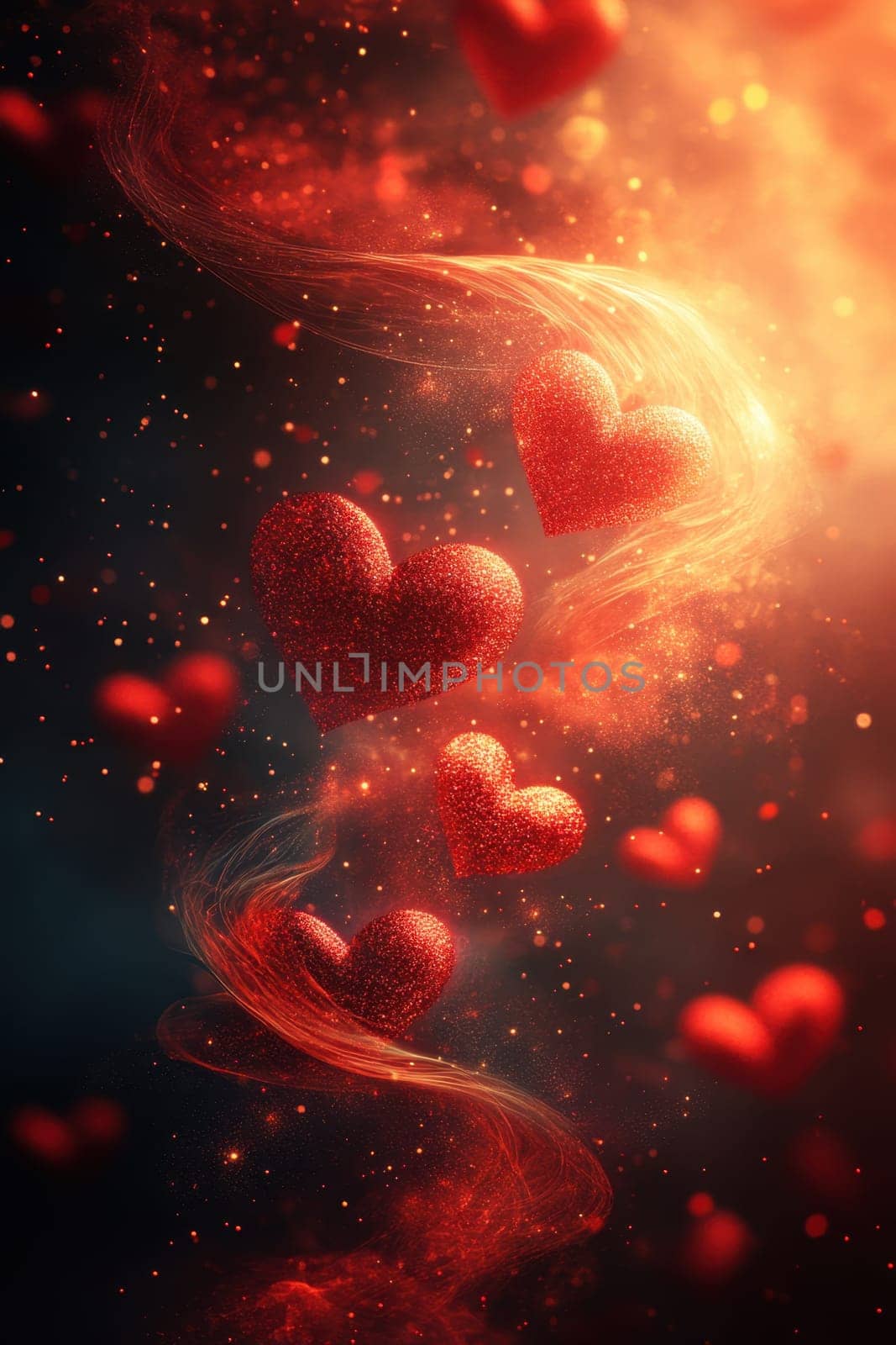 Red hearts on a magical blurred background. Background for Valentine's Day.