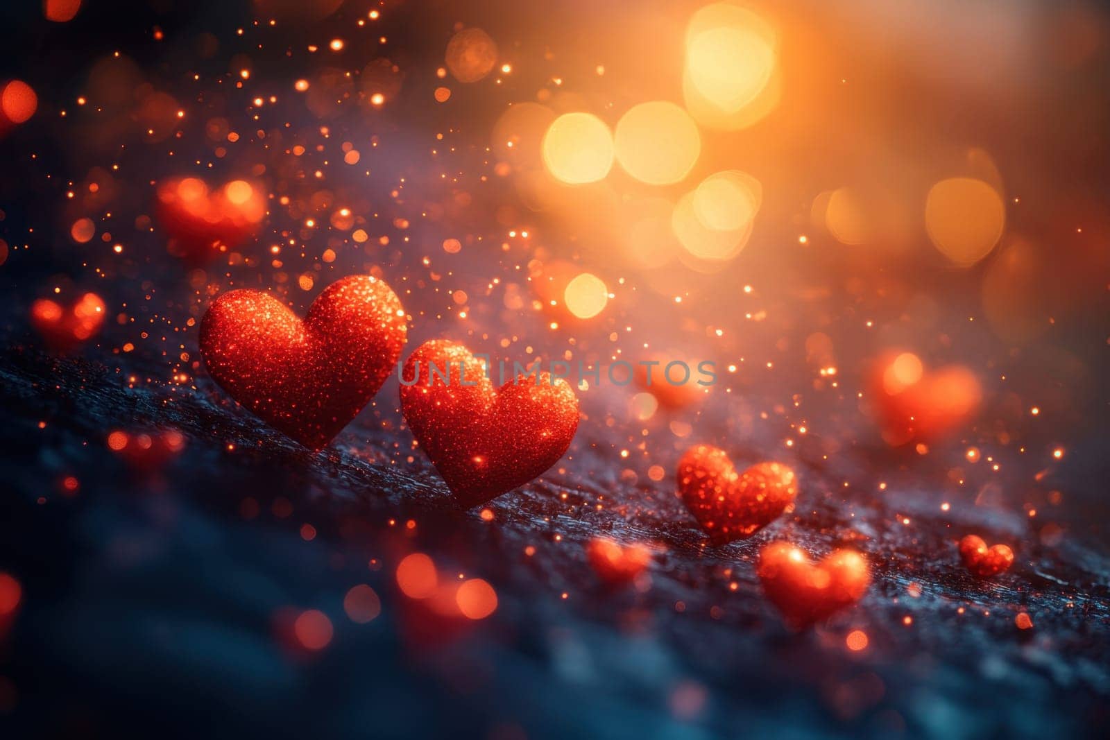 Red hearts on a magical blurred background. Background for Valentine's Day.