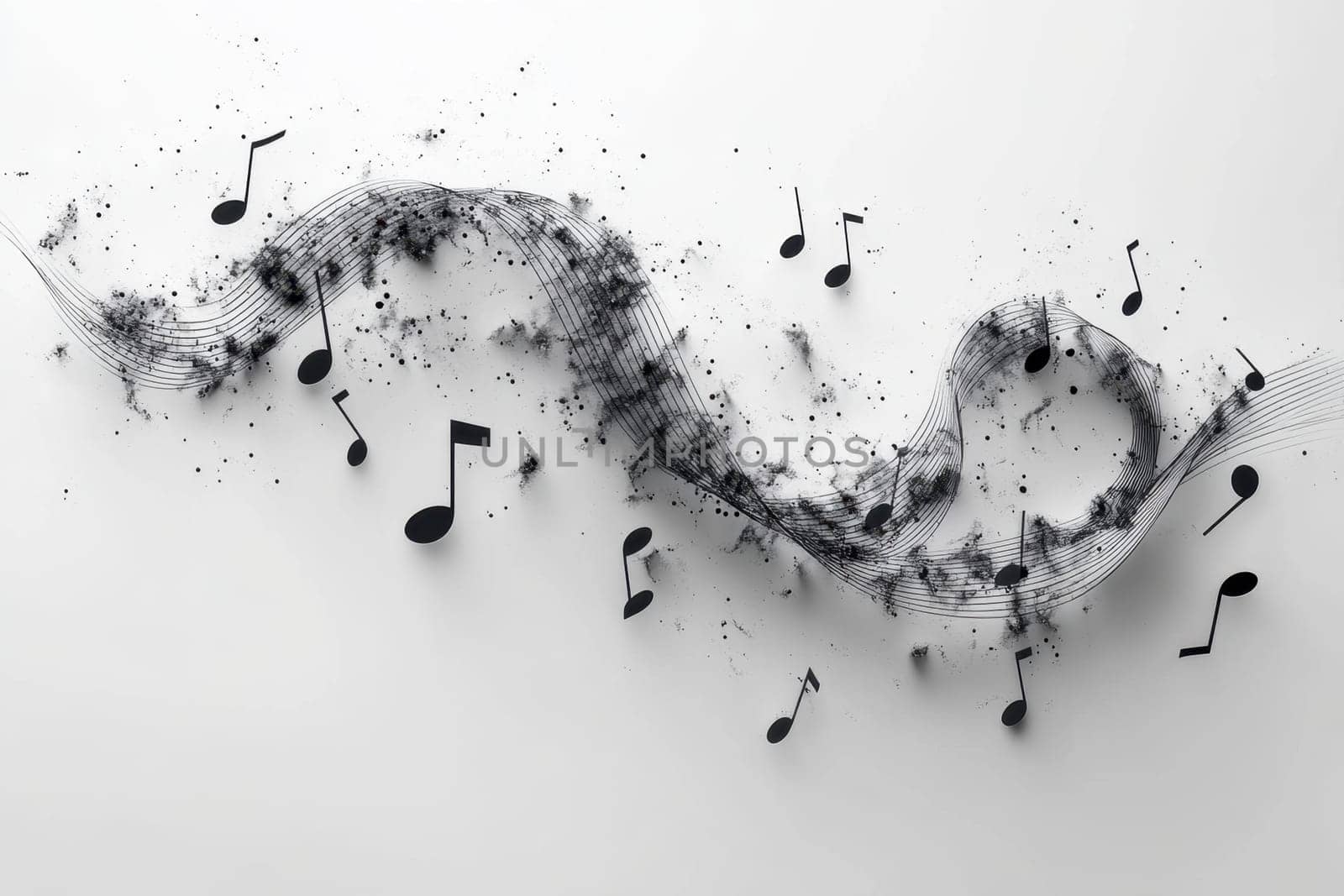 Musical notes on a white background. Lots of musical sounds as musical notes on white background.
