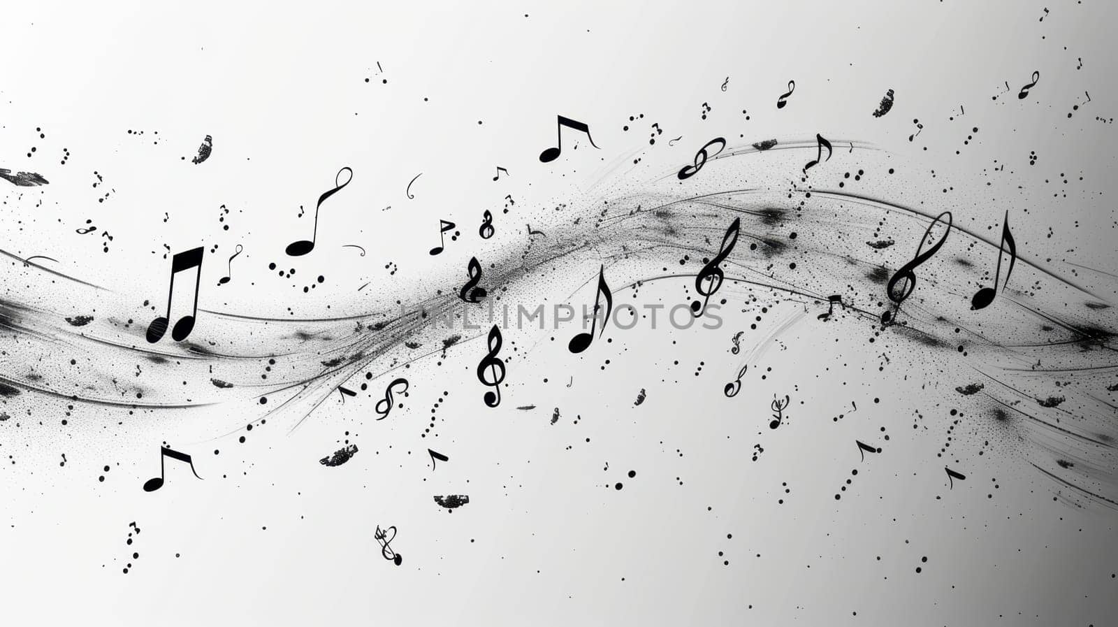 Musical notes on a white background. Lots of musical sounds as musical notes on white background.