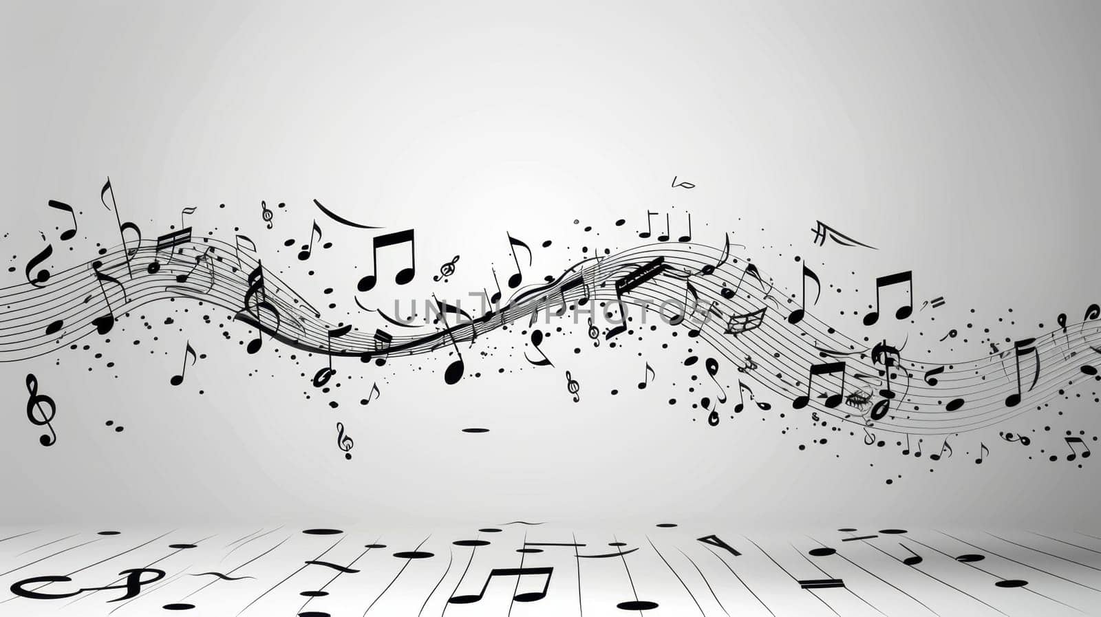 Musical notes on a white background. Lots of musical sounds as musical notes on white background.