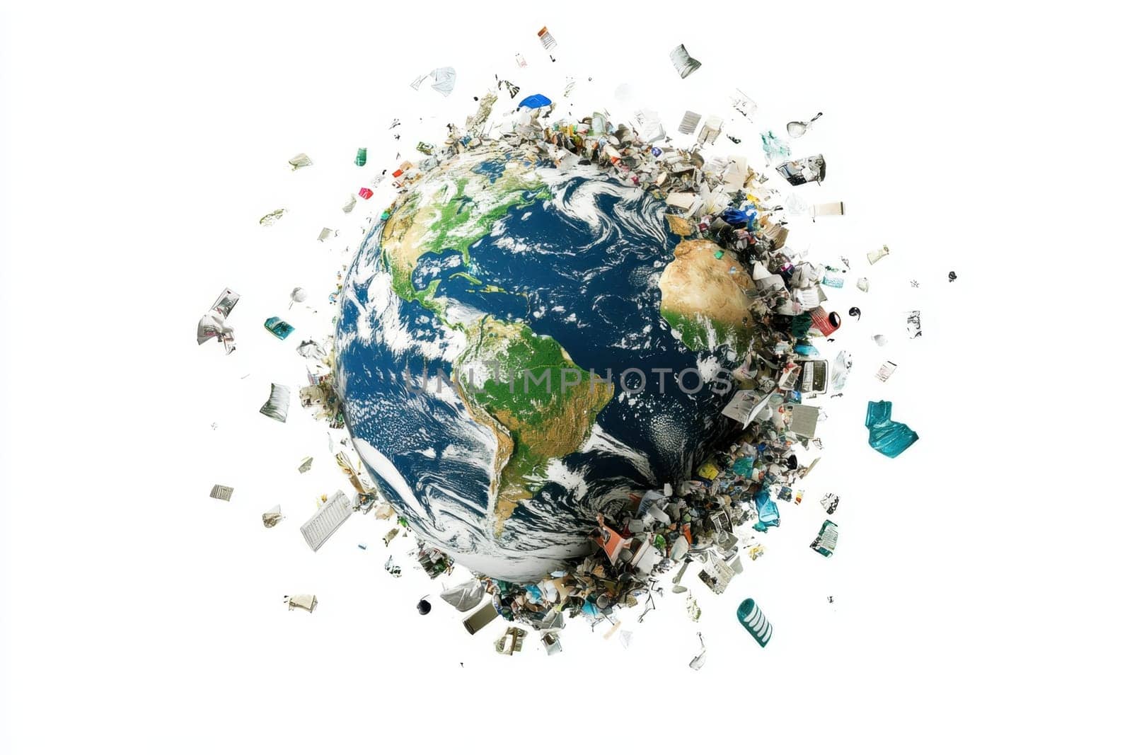 There is a lot of garbage on planet earth. Isolated on a white background. The concept of global environmental pollution.