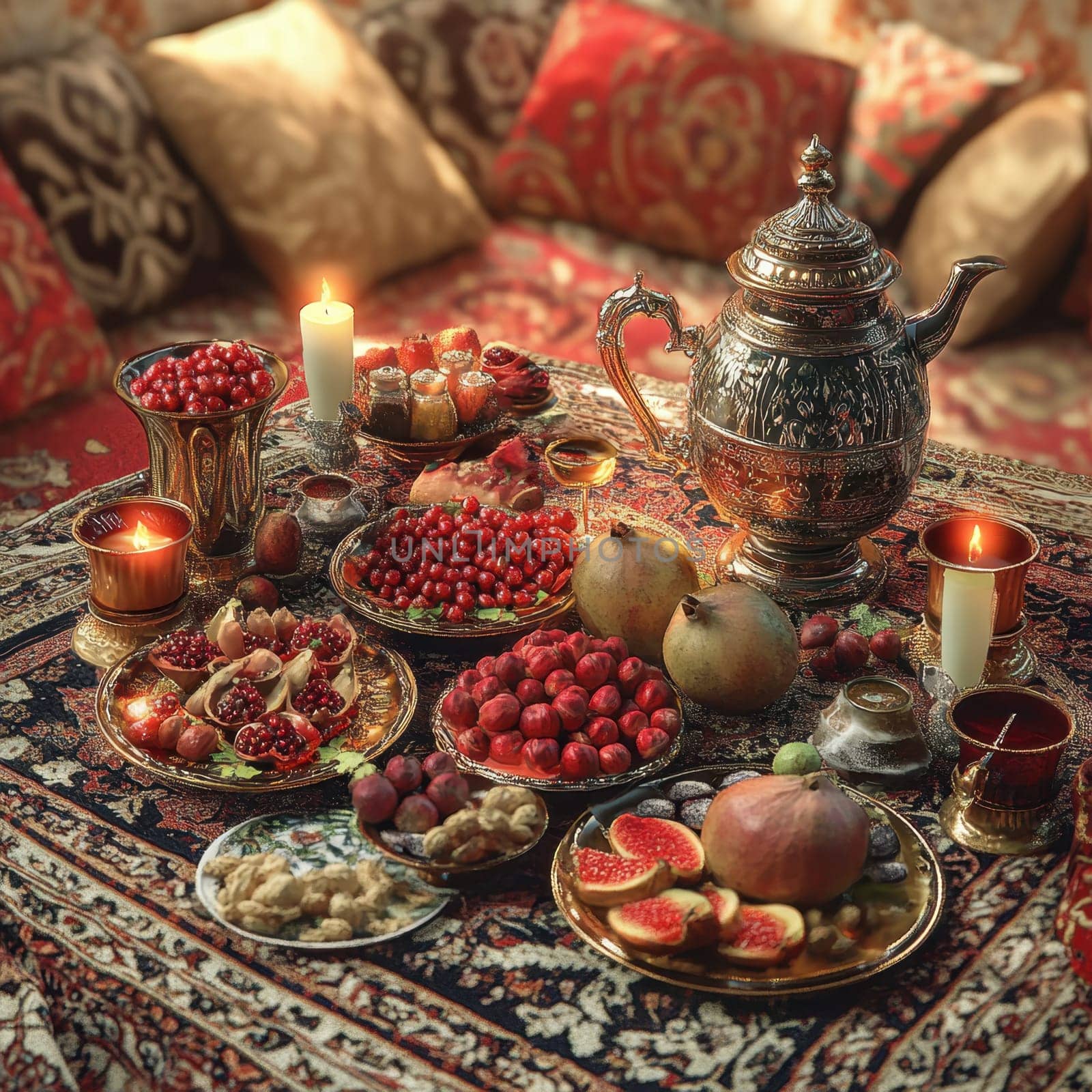 Have a fun Yalda night with pomegranates, nuts, candles. The ceremonies are dedicated to the longest night of the year in Persian culture, the Iranian "Night of the Forty" festival.