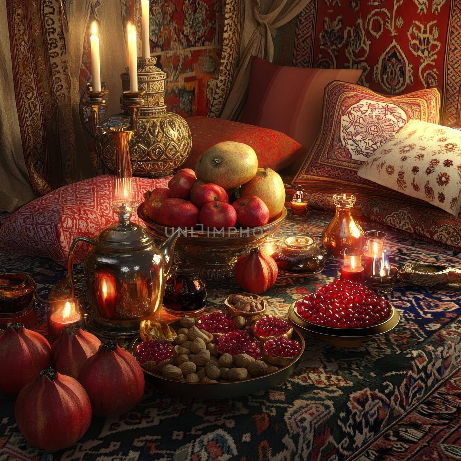 Have a fun Yalda night with pomegranates, nuts, candles. The ceremonies are dedicated to the longest night of the year in Persian culture, the Iranian "Night of the Forty" festival.