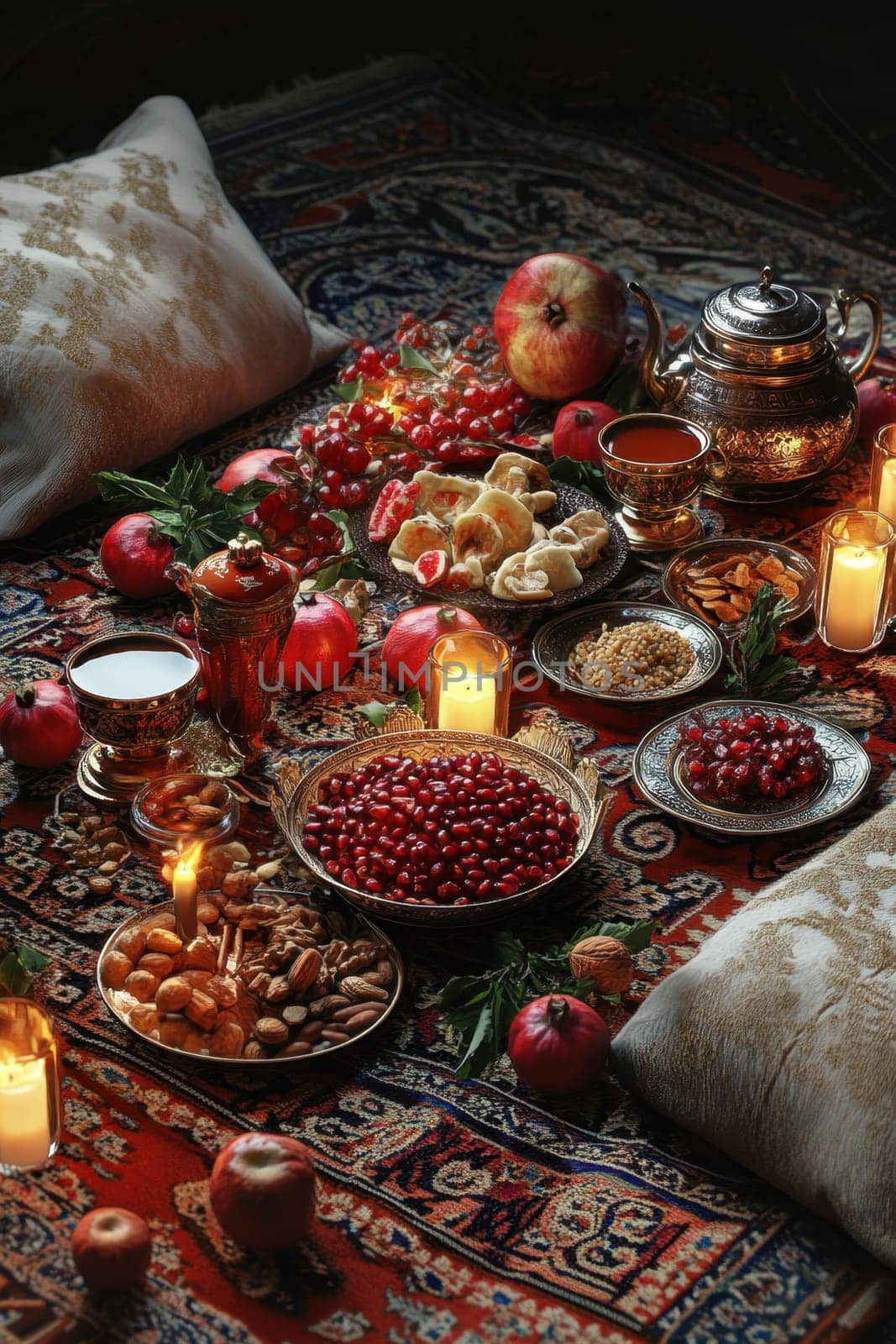 Have a fun Yalda night with pomegranates, nuts, candles. The ceremonies are dedicated to the longest night of the year in Persian culture, the Iranian "Night of the Forty" festival.