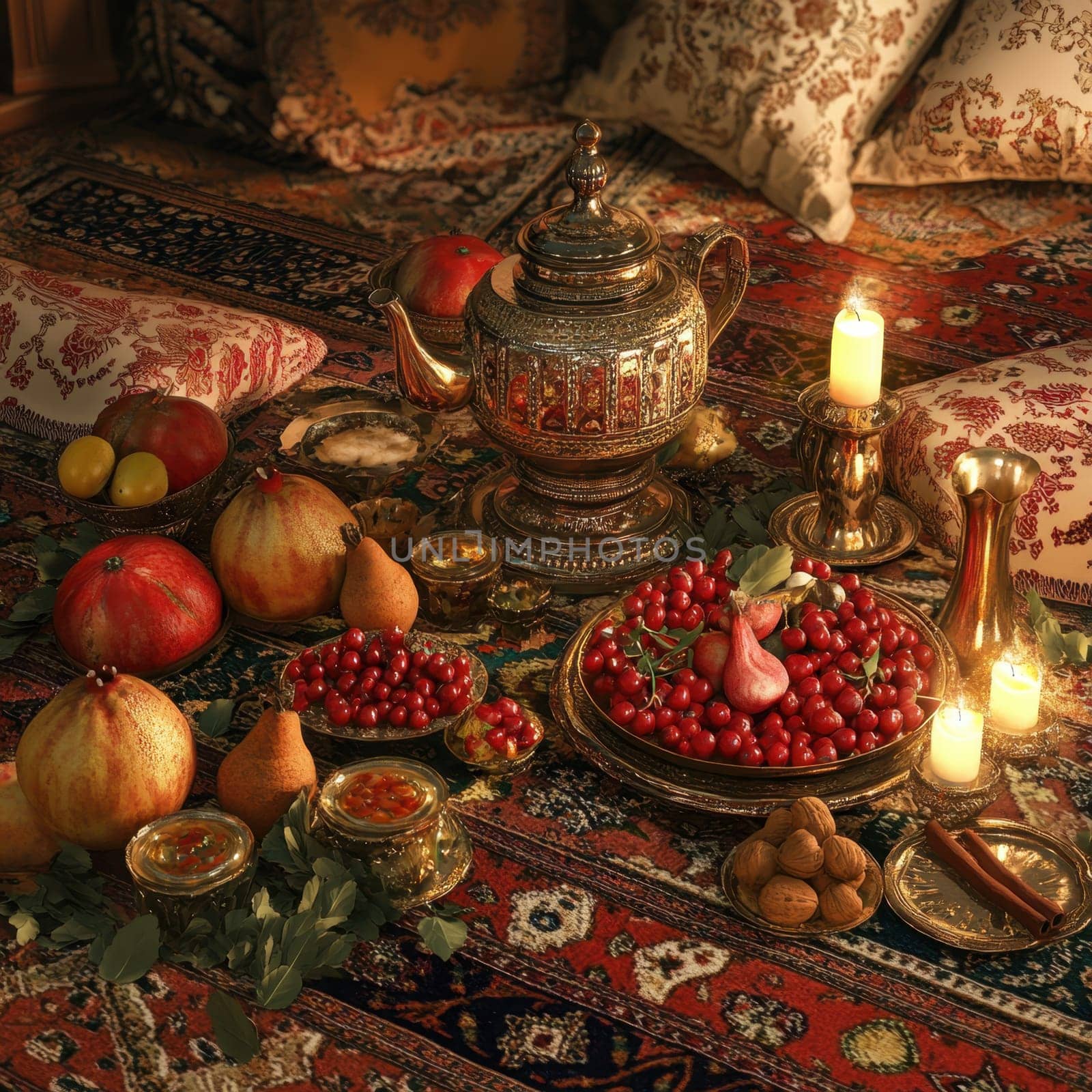 Have a fun Yalda night with pomegranates, nuts, candles. The ceremonies are dedicated to the longest night of the year in Persian culture, the Iranian "Night of the Forty" festival.