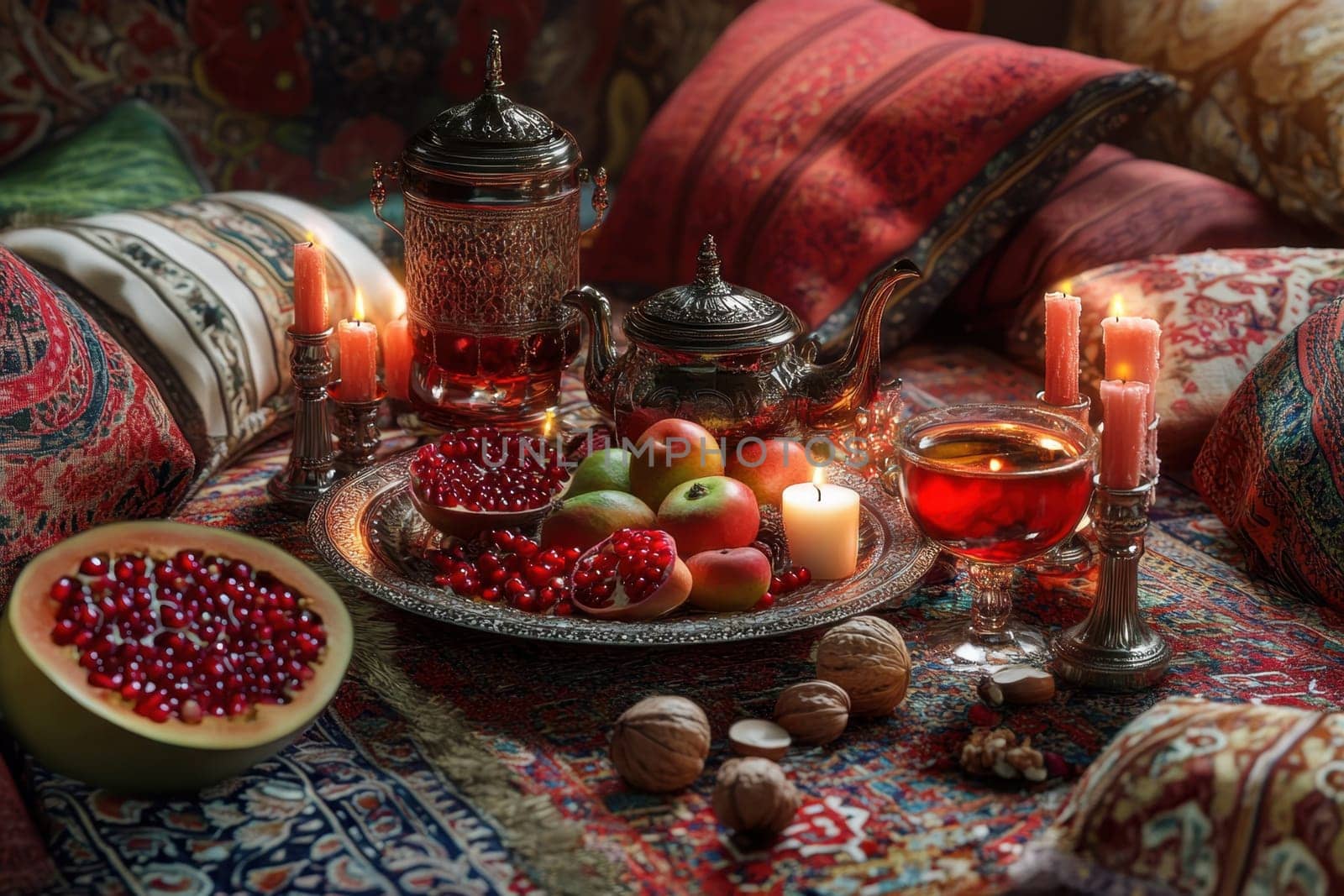Have a fun Yalda night with pomegranates, nuts, candles. The ceremonies are dedicated to the longest night of the year in Persian culture, the Iranian "Night of the Forty" festival.