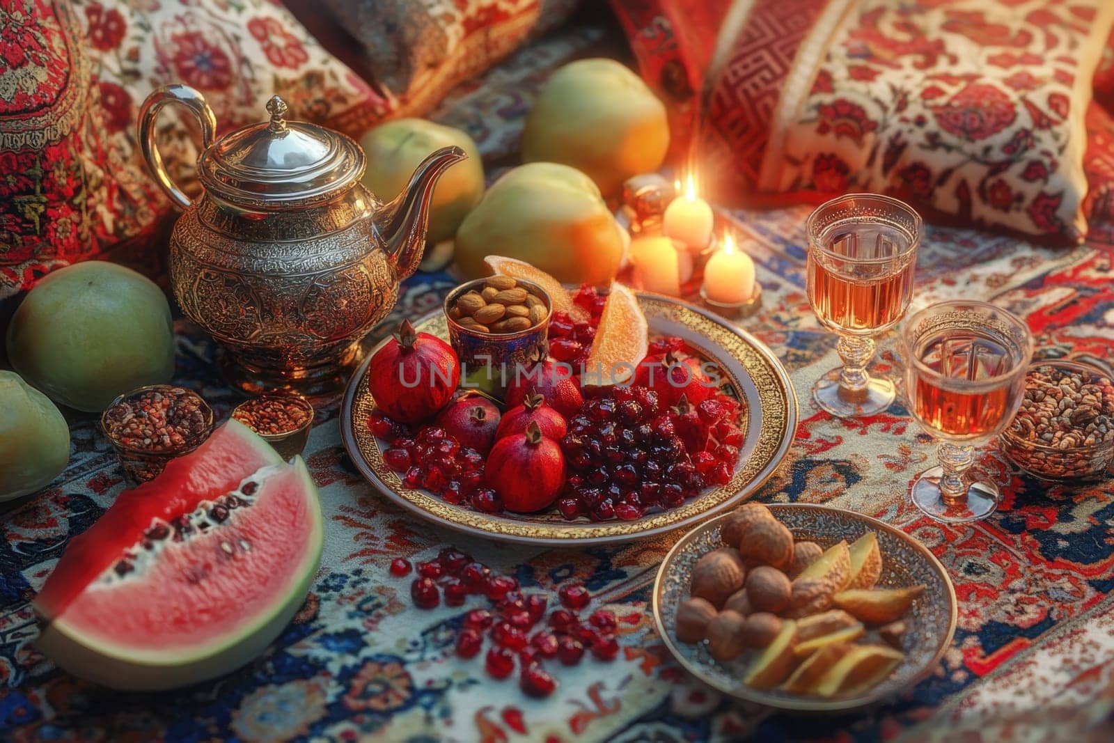 Have a fun Yalda night with pomegranates, nuts, candles. The ceremonies are dedicated to the longest night of the year in Persian culture, the Iranian "Night of the Forty" festival.