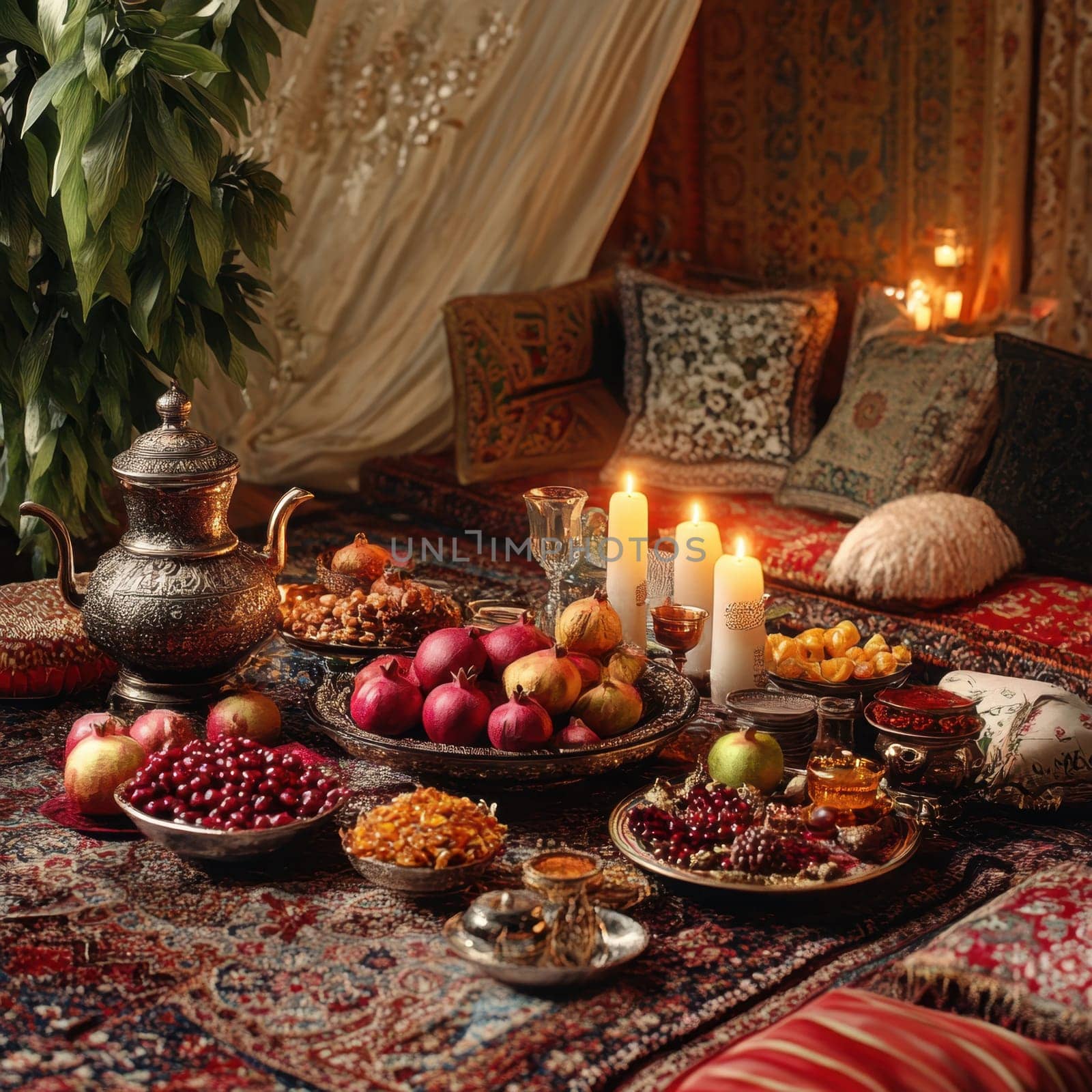 Have a fun Yalda night with pomegranates, nuts, candles. The ceremonies are dedicated to the longest night of the year in Persian culture, the Iranian "Night of the Forty" festival.