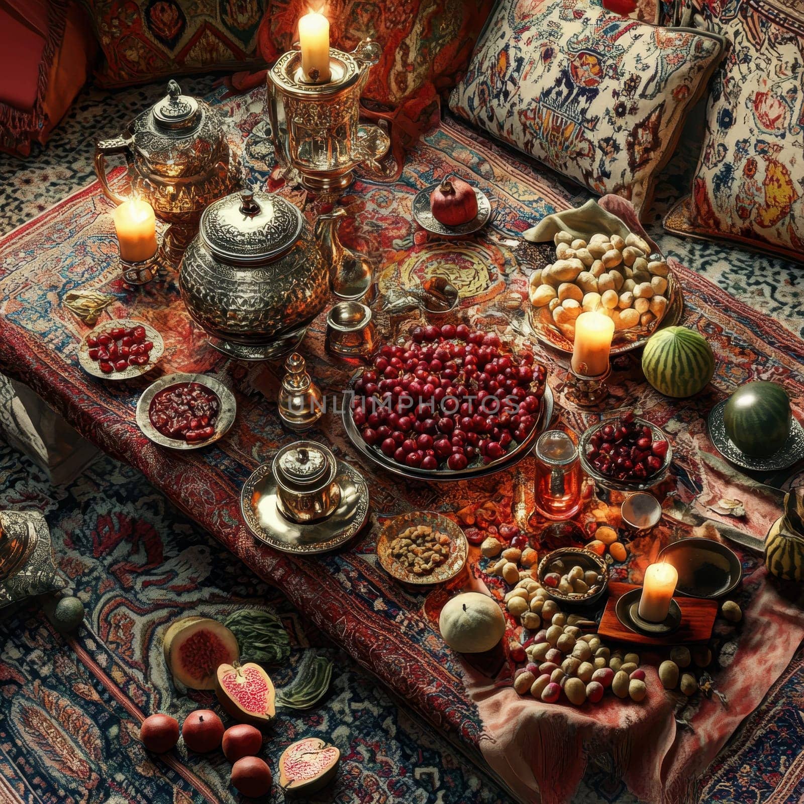 Have a fun Yalda night with pomegranates, nuts, candles. The ceremonies are dedicated to the longest night of the year in Persian culture, the Iranian "Night of the Forty" festival.