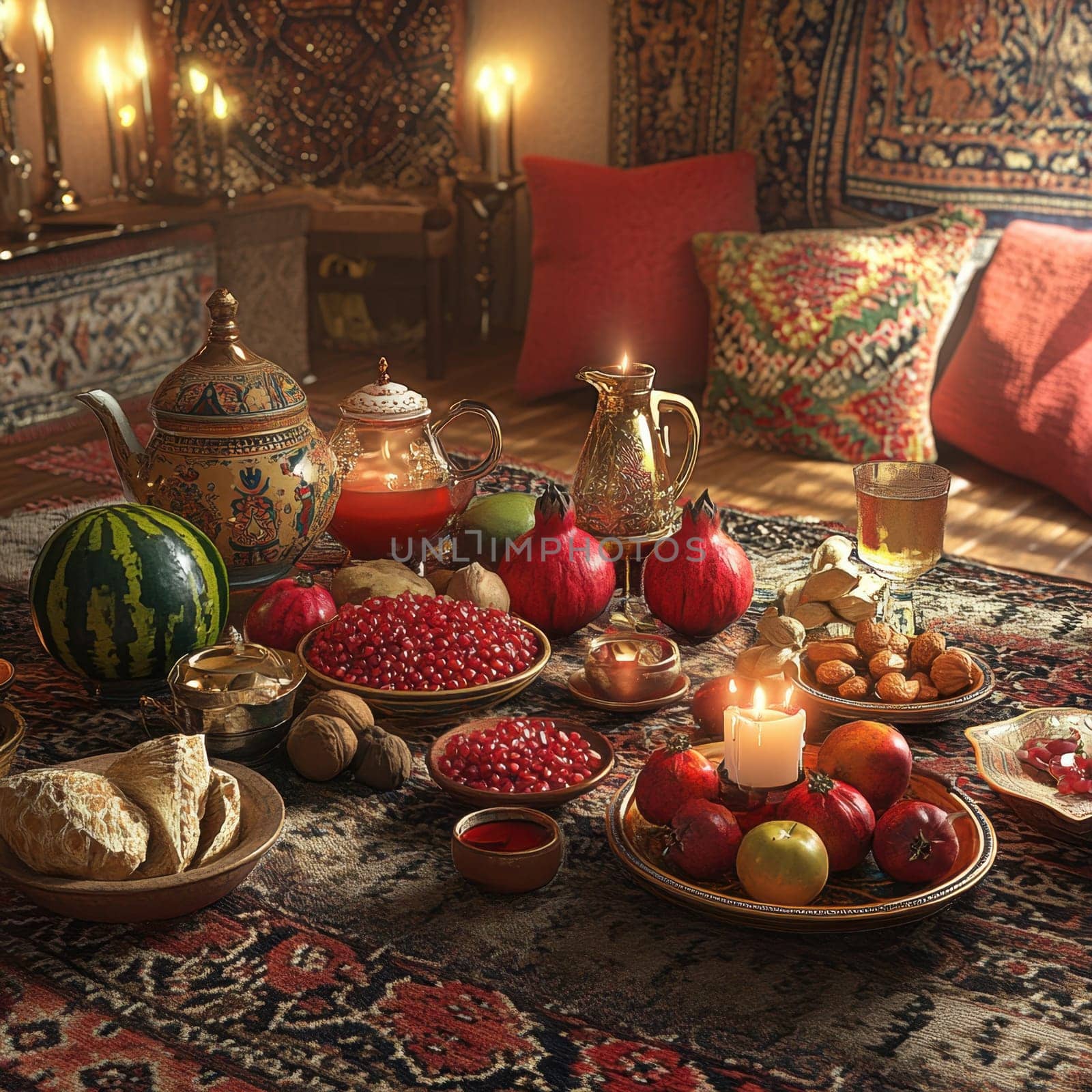 Have a fun Yalda night with pomegranates, nuts, candles. The ceremonies are dedicated to the longest night of the year in Persian culture, the Iranian "Night of the Forty" festival.