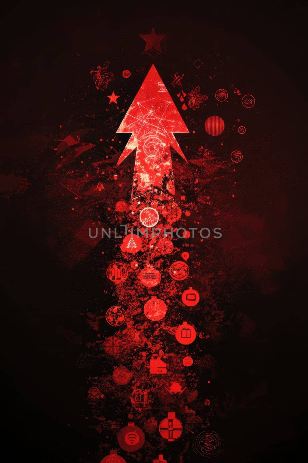 Stylish Christmas tree with decorations on a red background. Christmas tree with gifts. Christmas background. Festive decoration.