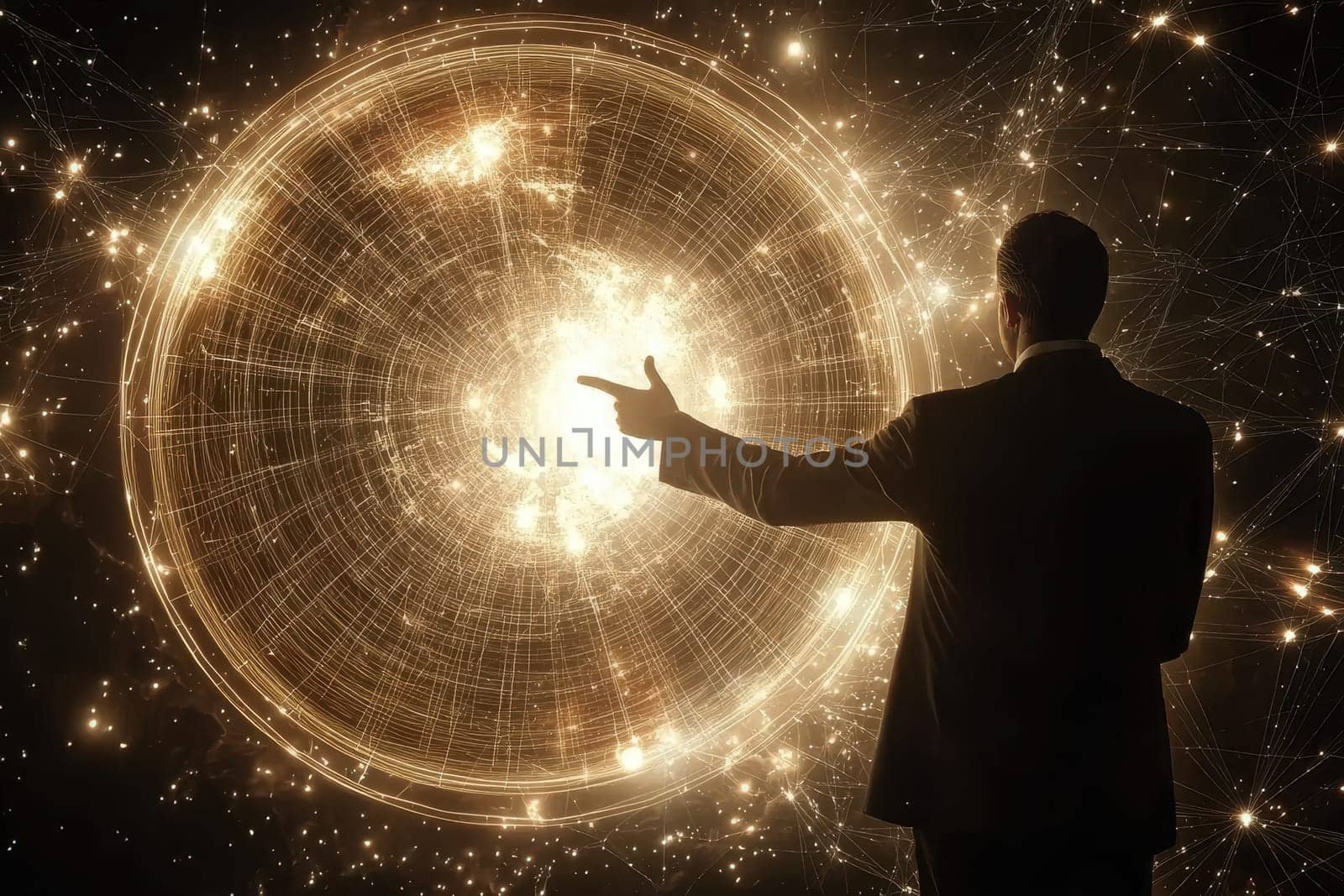 Explore a futuristic business vision concept featuring a glowing universe backdrop. This captivating image symbolizes innovation and the limitless possibilities of technology and creativity.