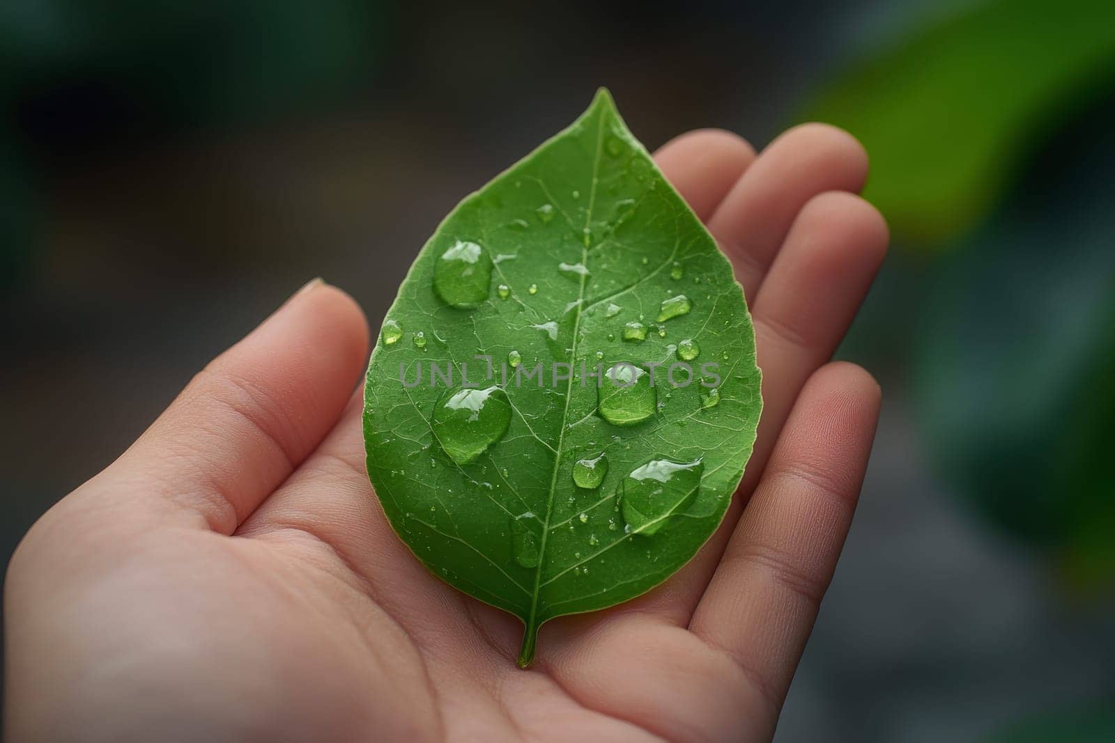 hand hold Green leaf with water droplet represents reducing CO2. Carbon footprint and carbon credit help limit global warming caused by climate change..