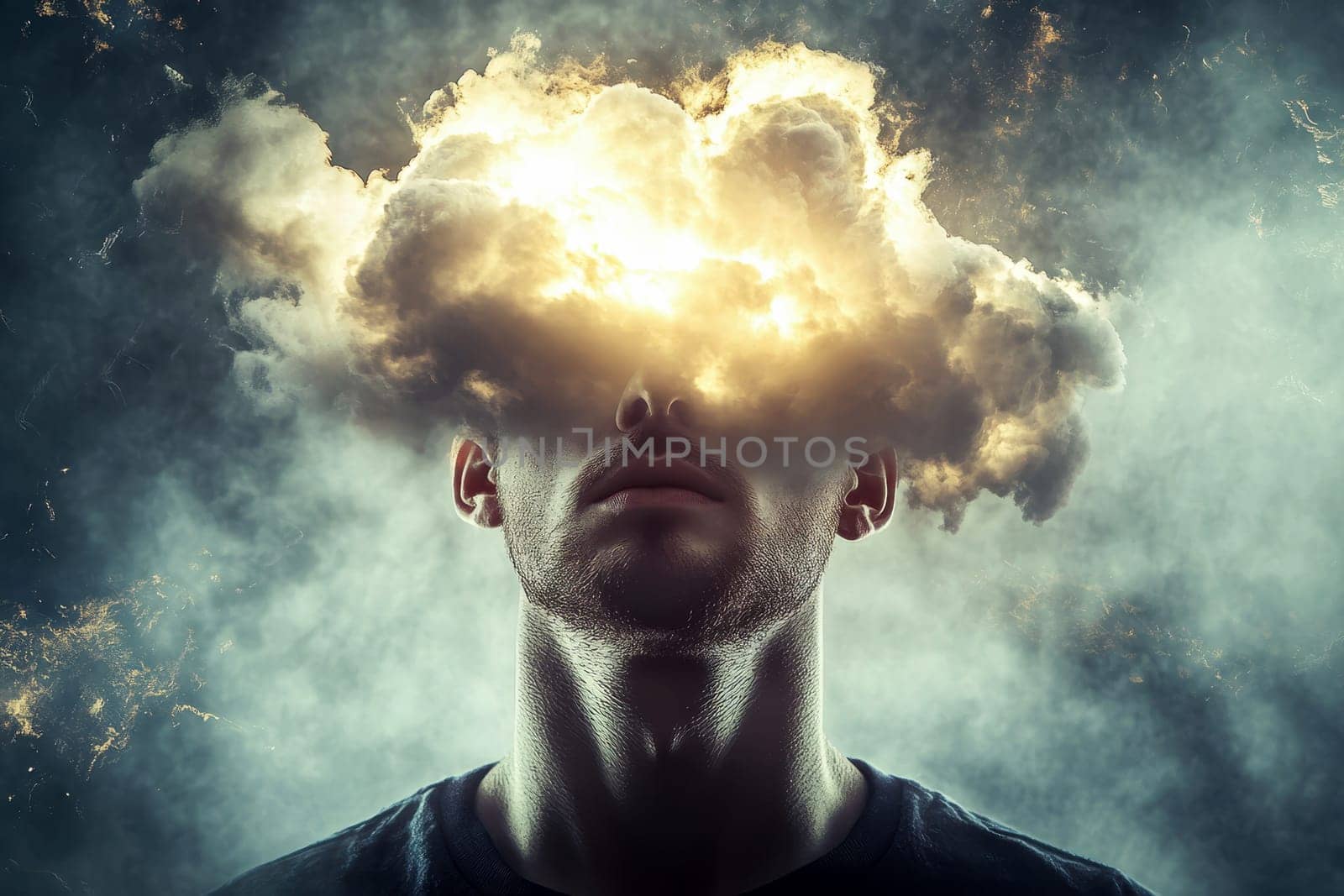 Surreal of a Man with a Cloud for a Head. Inspiration Mystical Thought Process Mental State..