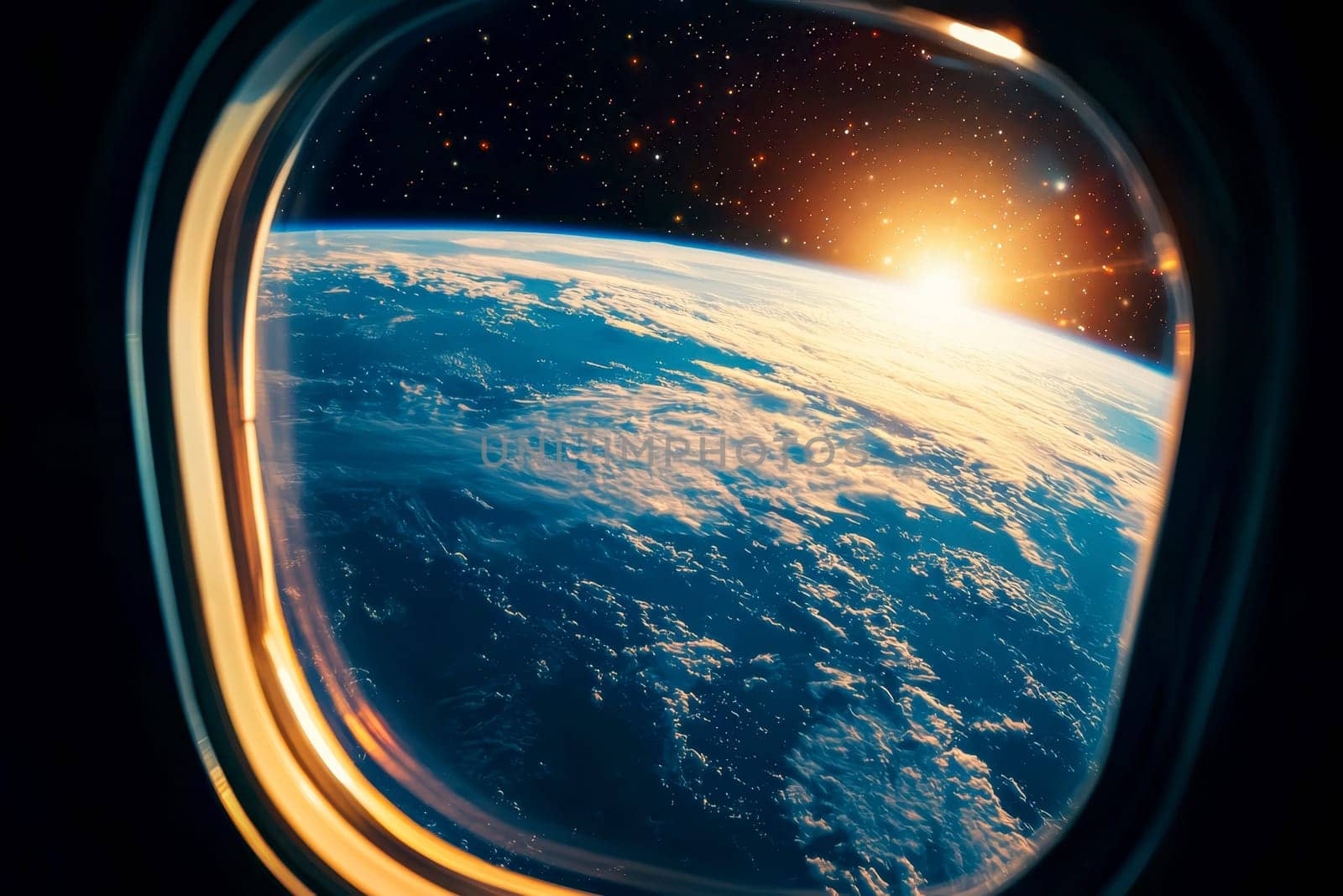 A breathtaking view of Earth as seen from a passenger spaceship window..