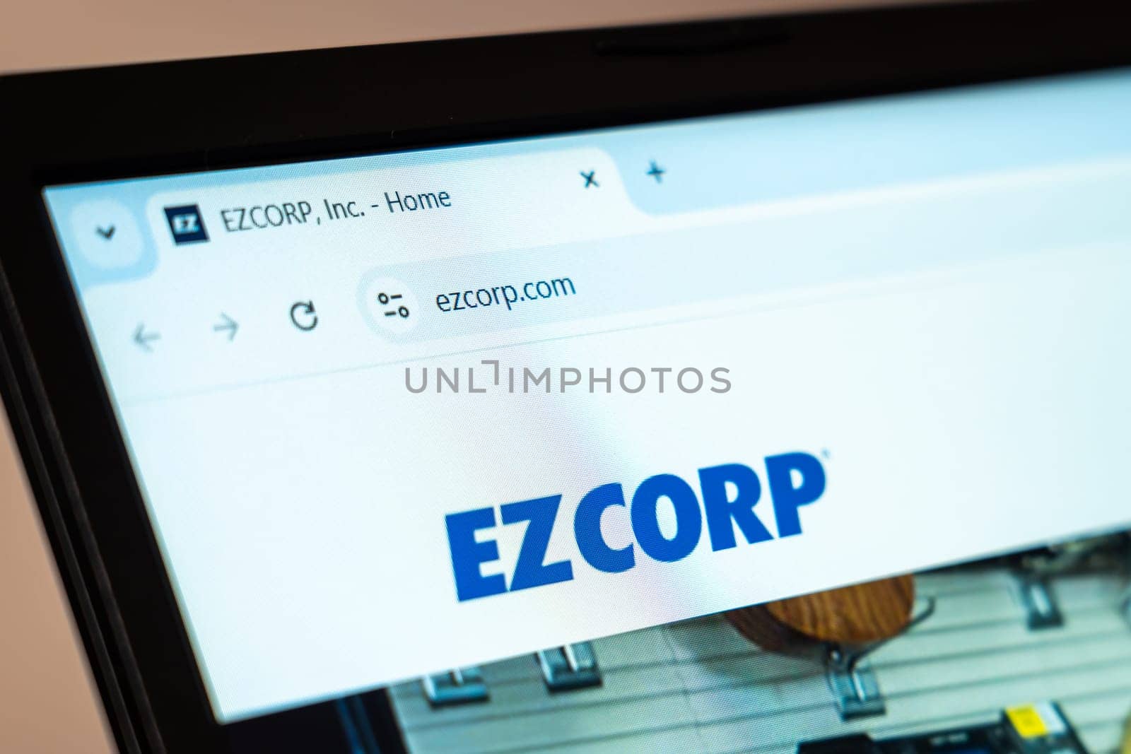 New York, USA - January 07, 2025: EZCORP website displayed on computer screen showcasing pawn services, retail financing, and financial solutions
