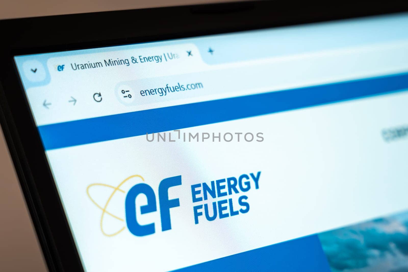 Title: New York, USA - January 07, 2025: Energy Fuels website displayed on computer screen showcasing mining, energy production, and uranium processing solutions