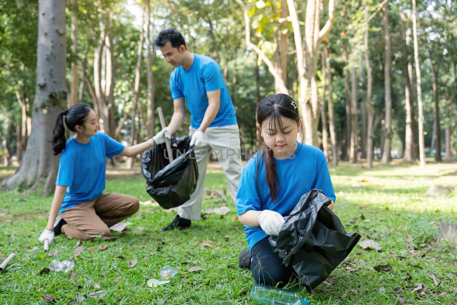 Community members join forces to beautify the park by picking up litter promoting environmental responsibility.