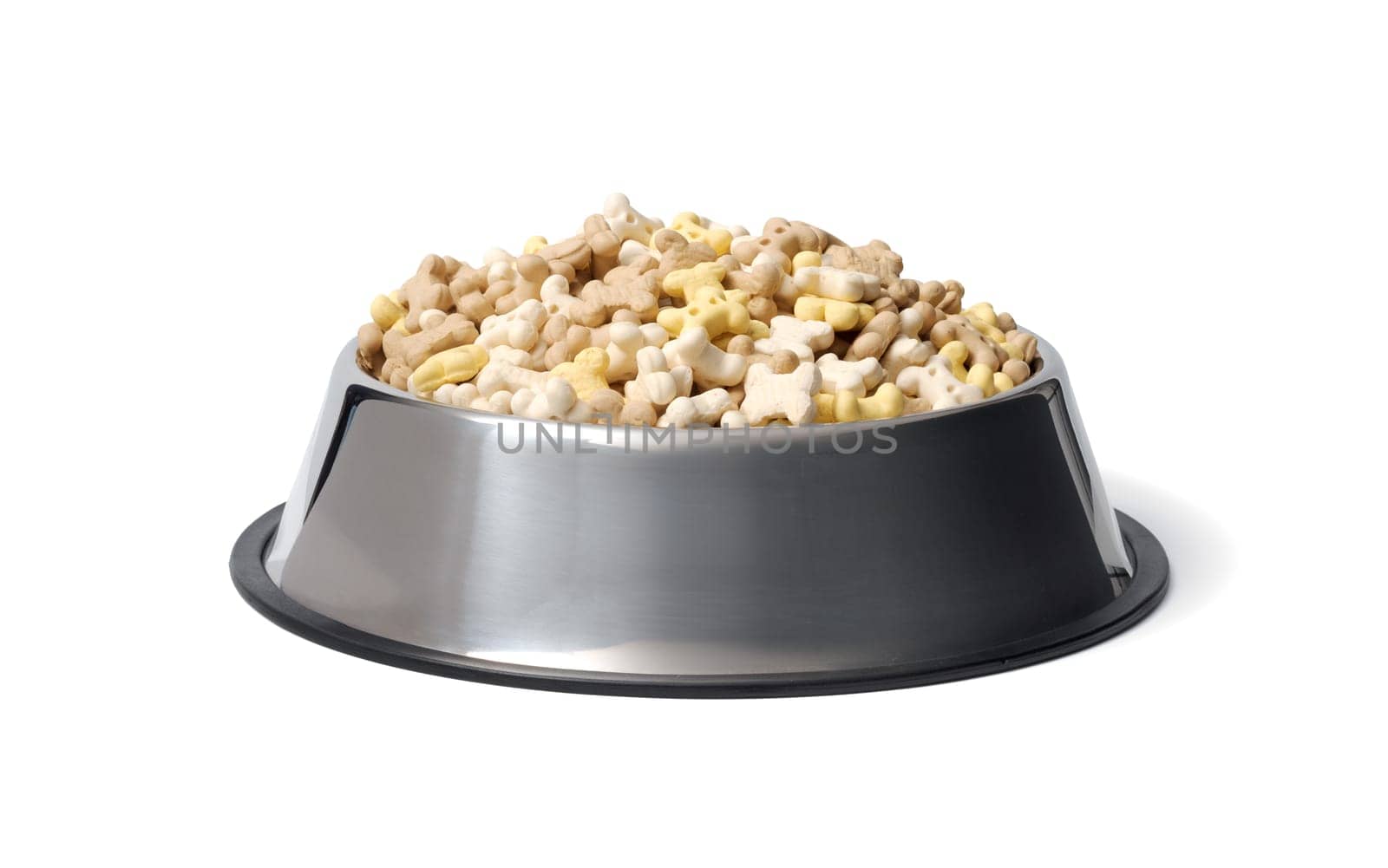 Dry dog food in a bowl on a white background. Isolated