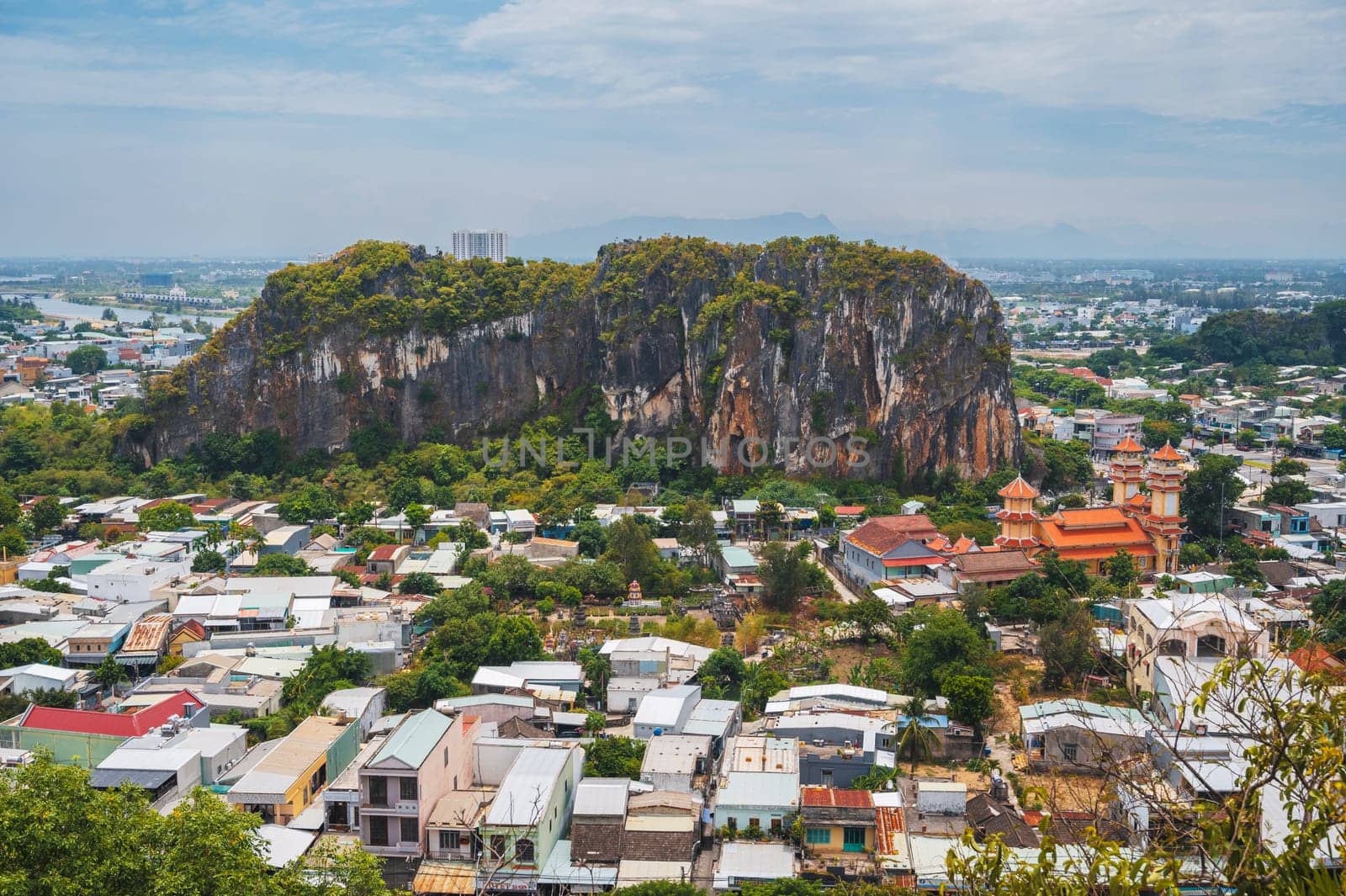 View of Da Nang city from the height of the marble mountains. Da Nang, Vietnam - September 12, 2024.