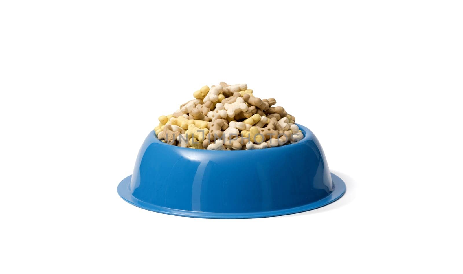 A bowl of dog food on a white background