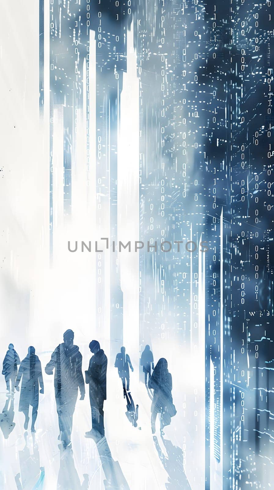 A futuristic cityscape blending urban elements with digital innovations