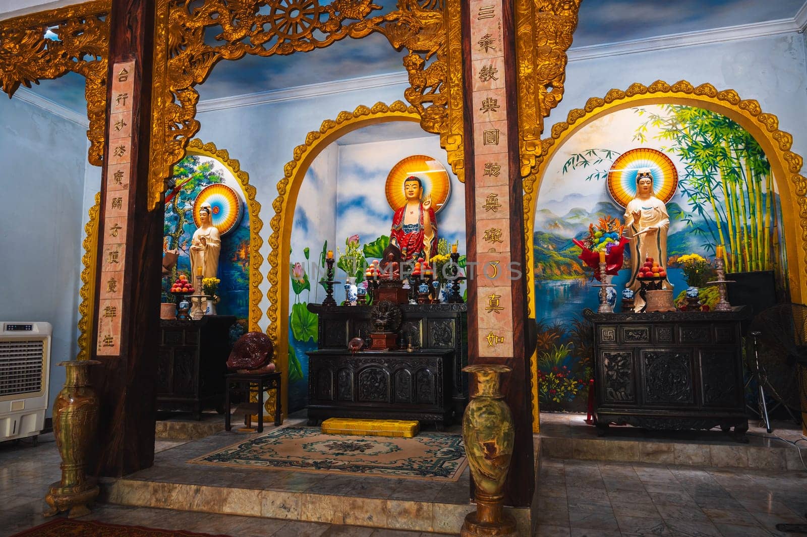 The altar inside the pagoda on the marble mountains of Da Nang.