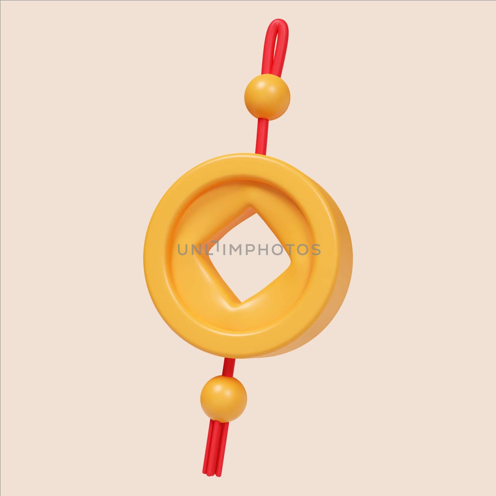 Explore a vibrant 3D render of a decorative coin symbolizing wealth during Chinese New Year celebrations.