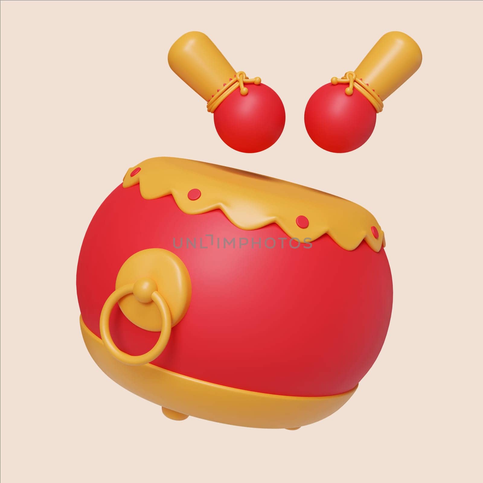 A vibrant 3D render showcasing a traditional Chinese New Year drum set symbolizing celebration and joy.