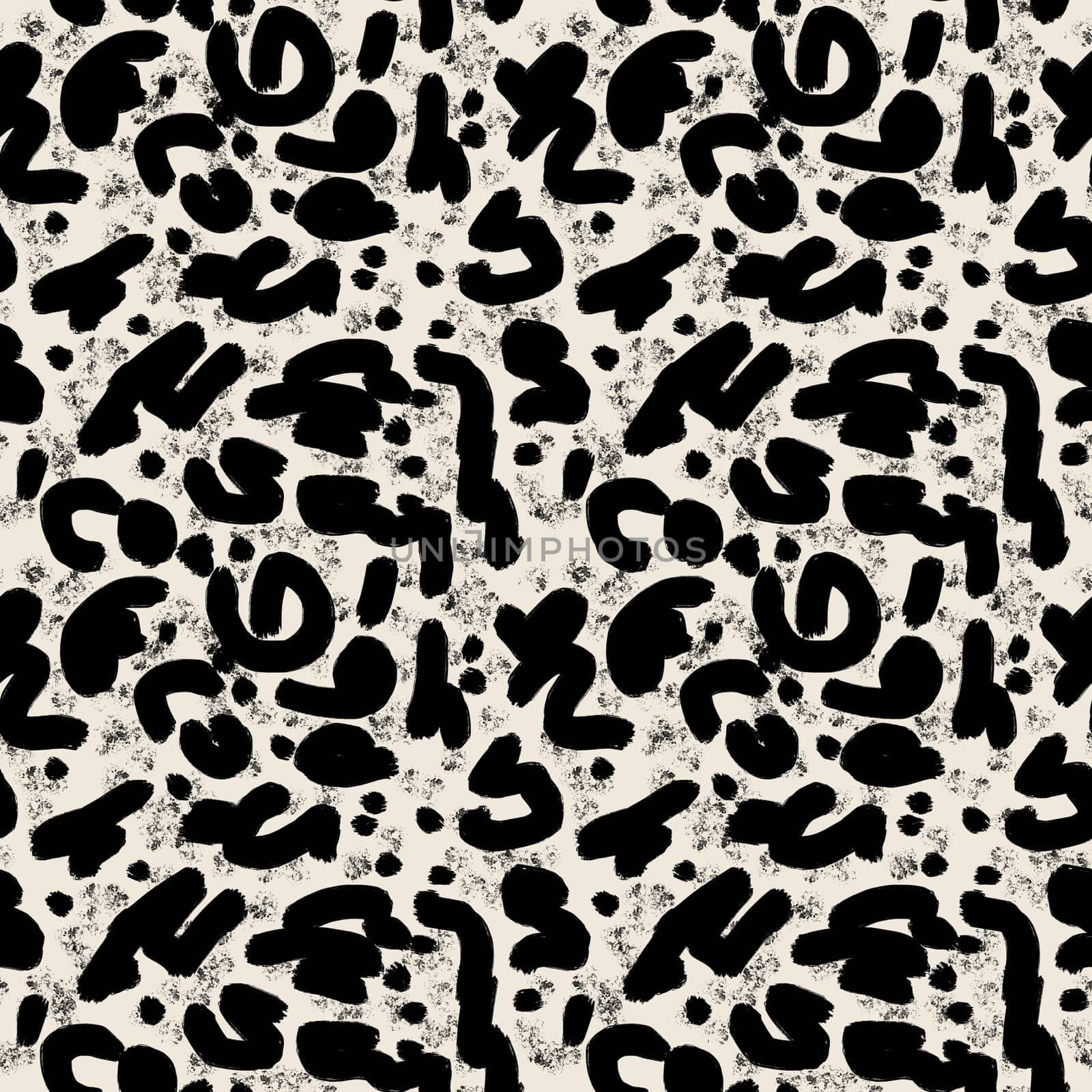 Seamless hand drawn beige brown abstract pattern. Monochrome geometric lines spirals dots curves. For modern minimalist decor wrapping paper textile wallpaper contemporary style. Midcentury modern print