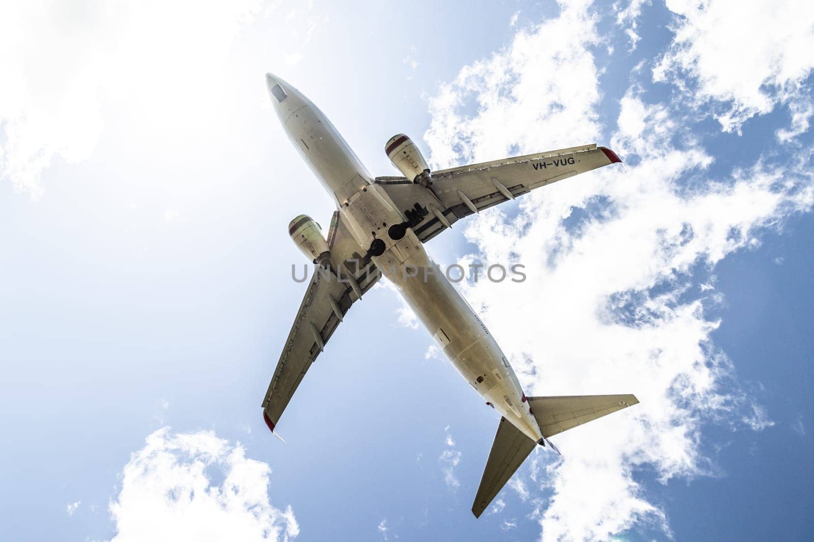 MELBOURNE, AUSTRALIA - SEPTEMBER 07, 2024: A Virgin Australia Boeing 737-8FE flies into Melbourne on September 7th 2024