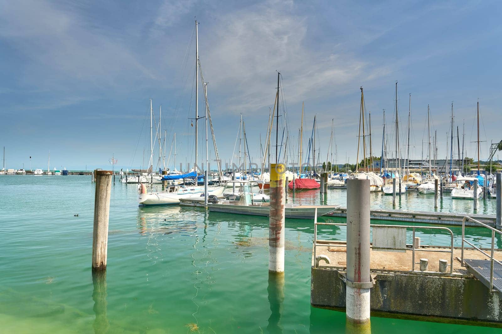 Sailing boats in the marina of Constance on Lake Constance in Germany on a warm summer's day