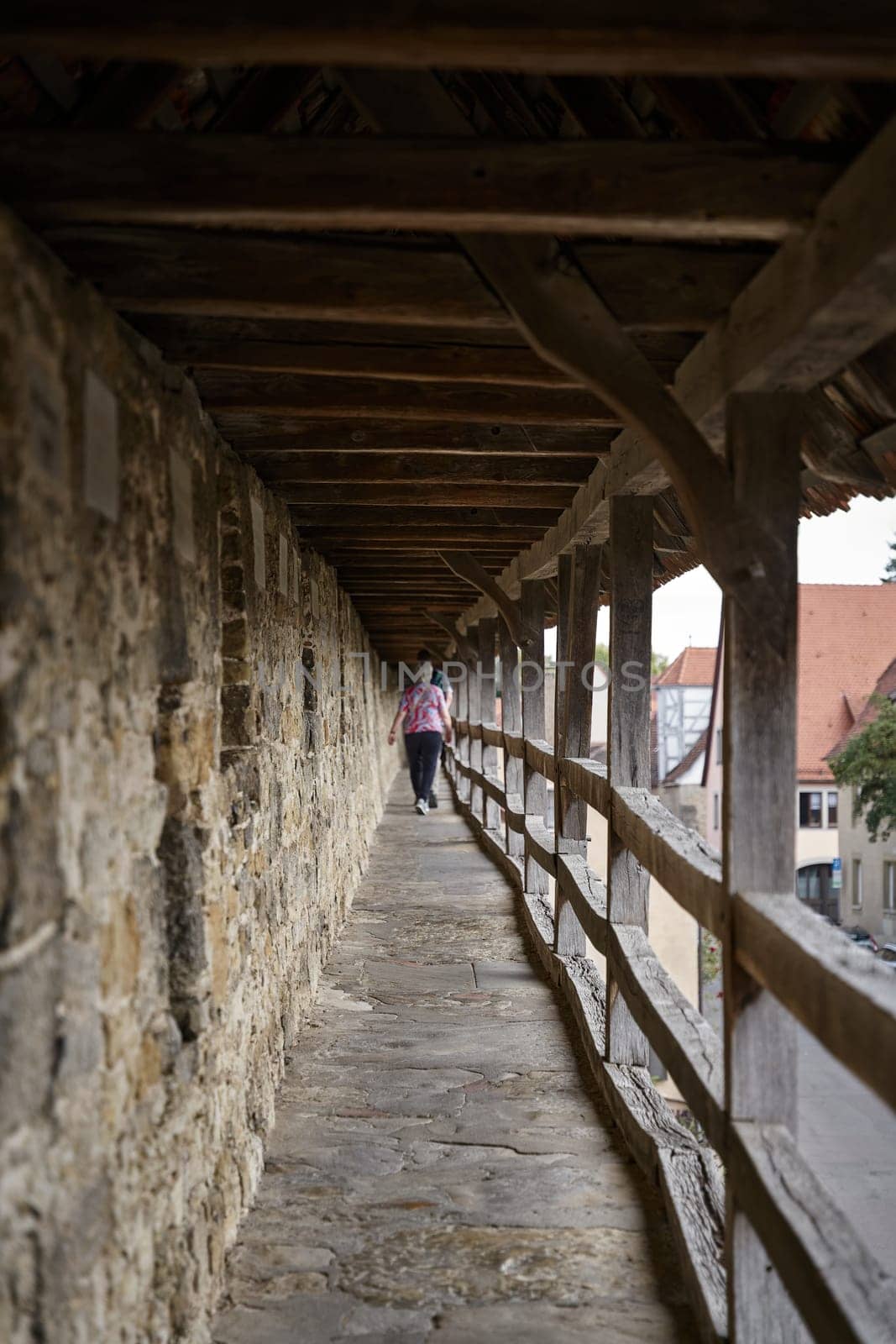 Circular route along the town wall in the old town of Rothenburg ob der Tauber in Germany